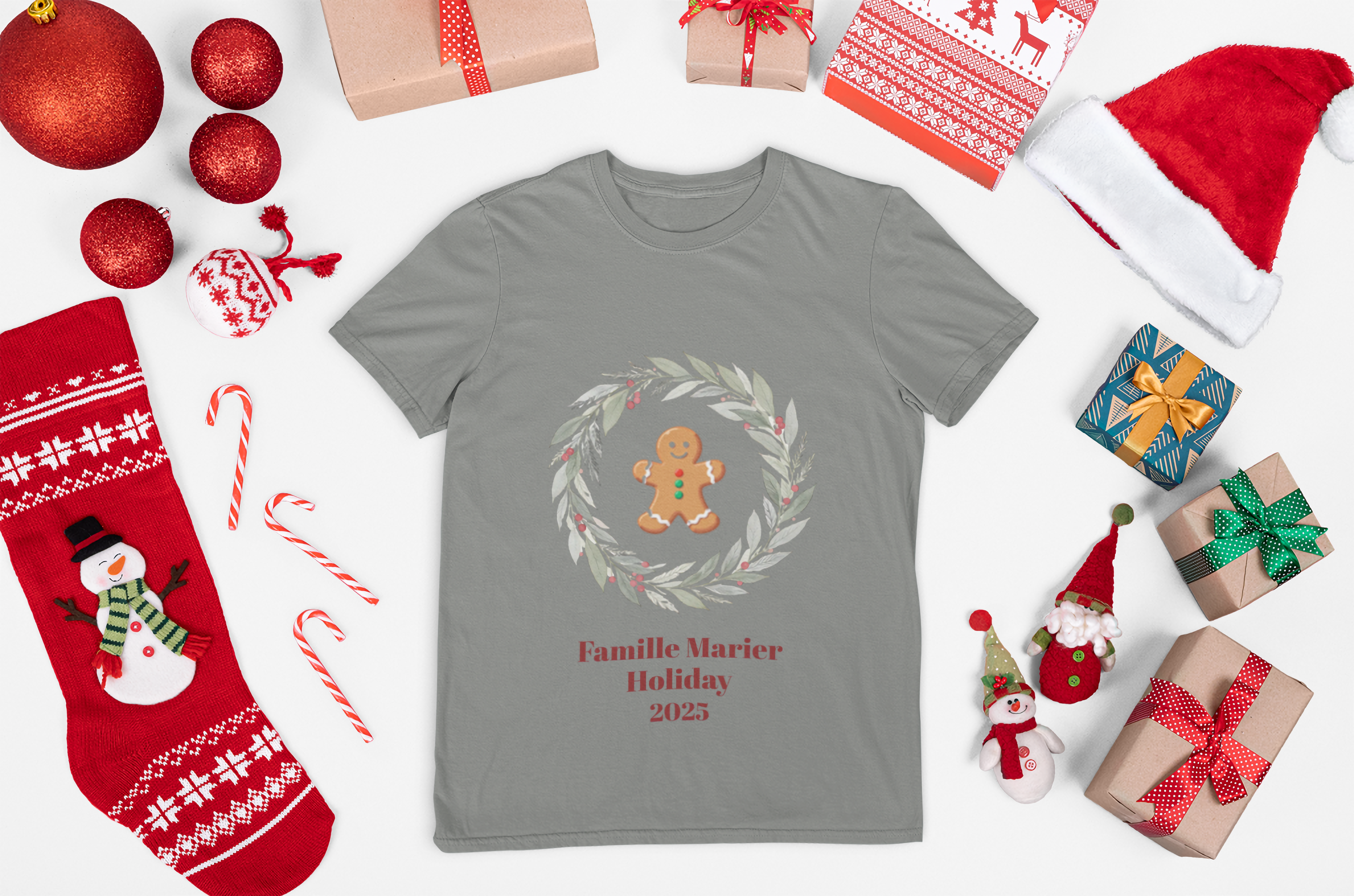 Personalized Holiday Family Tee – 'custom name and image christmas t-shirt' Festive Wreath Shir gifts, Personal gift idea product thumbnail image