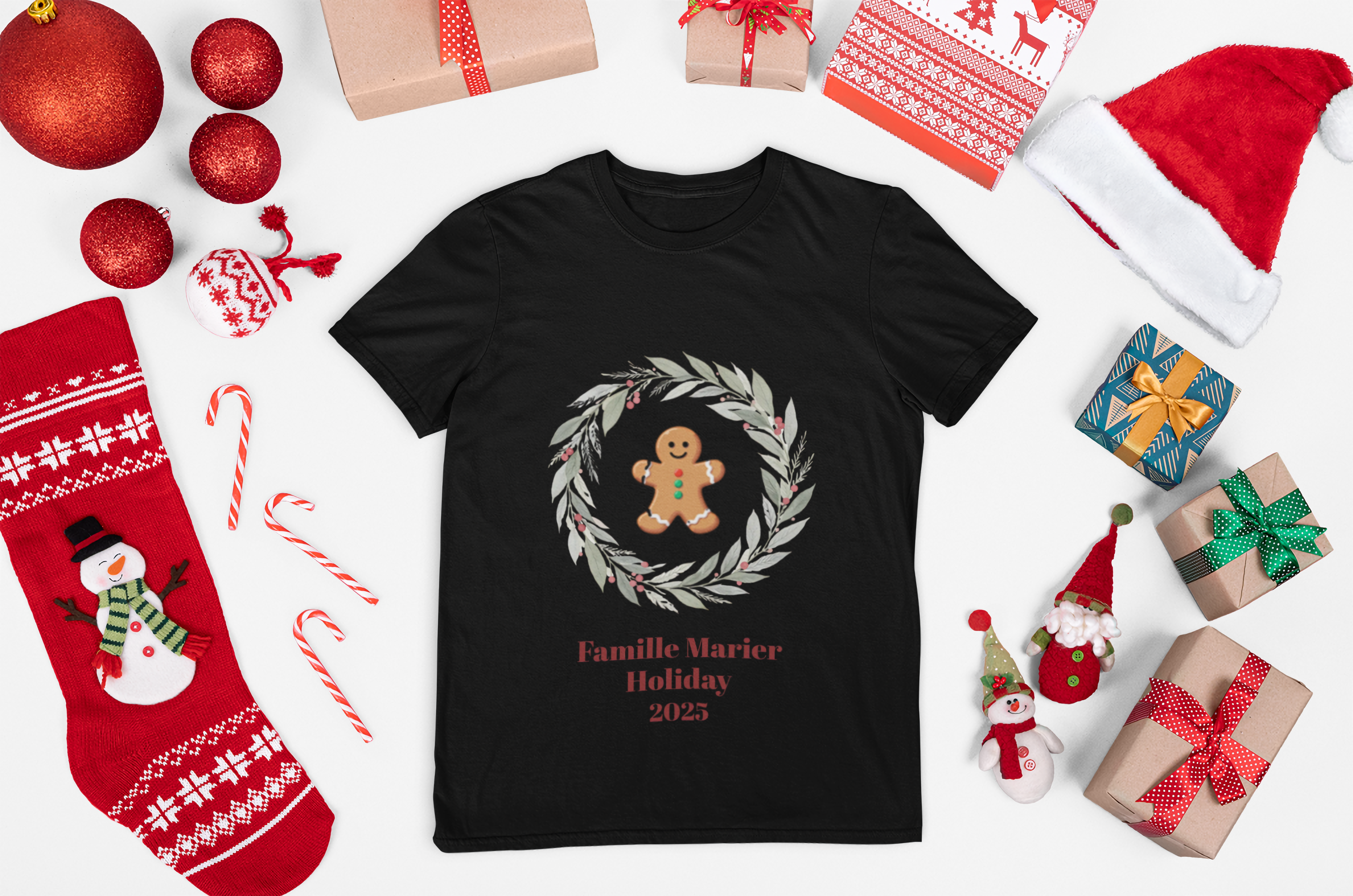 Personalized Holiday Family Tee – 'custom name and image christmas t-shirt' Festive Wreath Shir gifts, Personal gift idea product thumbnail image
