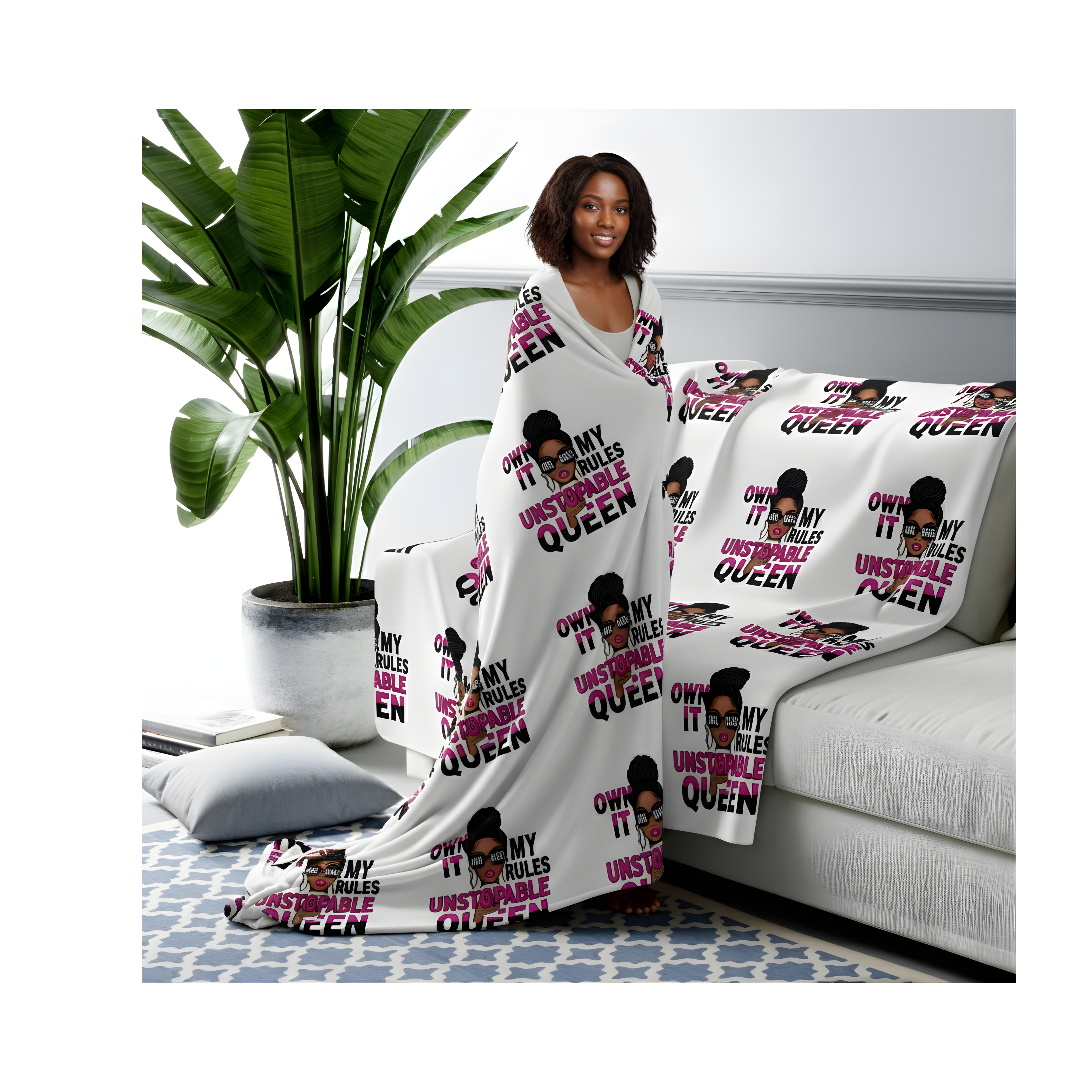 Sherpa Blanket — "My Rules, My Unstoppable Queen" Afro Diva Cozy Throw product thumbnail image Sherpa Blanket — "My Rules, My Unstoppable Queen" Afro Diva Cozy Throw product thumbnail image