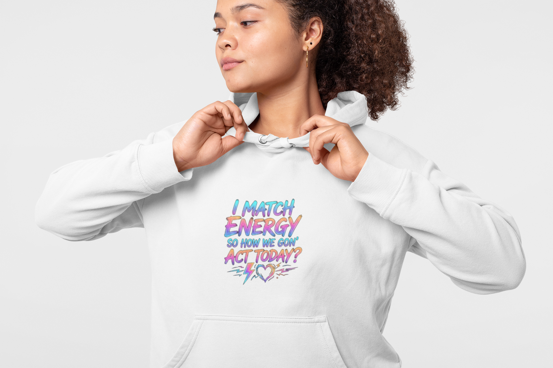 I Match Energy So How We Goin Act Today Hoodie | Retro Script Lightning Heart