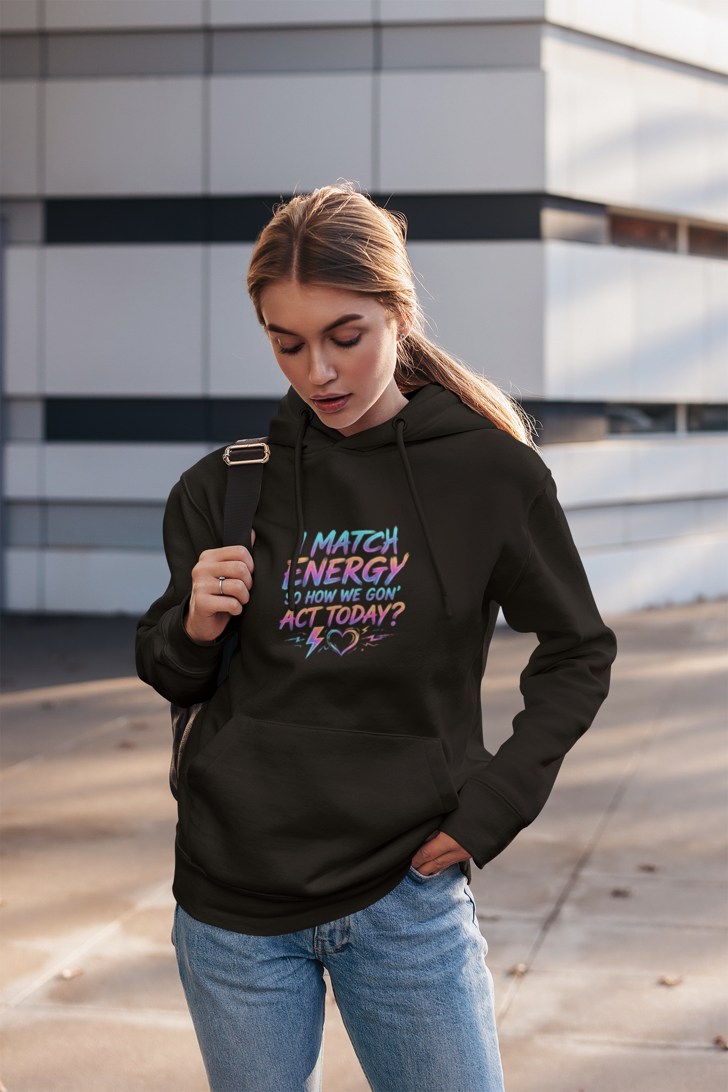 I Match Energy So How We Goin Act Today Hoodie | Retro Script Lightning Heart product thumbnail image I Match Energy So How We Goin Act Today Hoodie | Retro Script Lightning Heart product thumbnail image