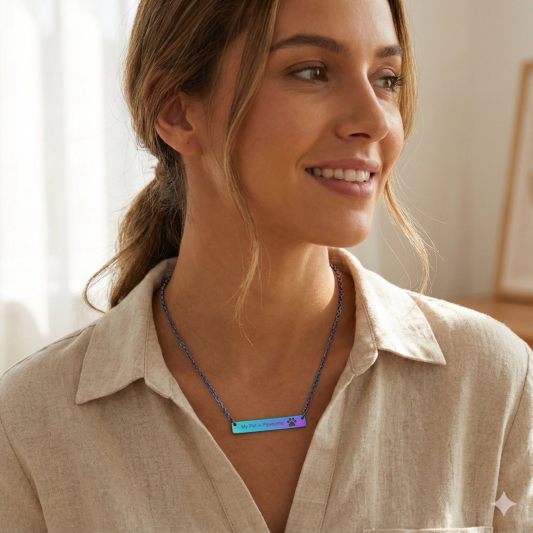 Engraved Paw Cutout Bar Necklace — Personalized Pet Lover Jewelry product thumbnail image Engraved Paw Cutout Bar Necklace — Personalized Pet Lover Jewelry product thumbnail image