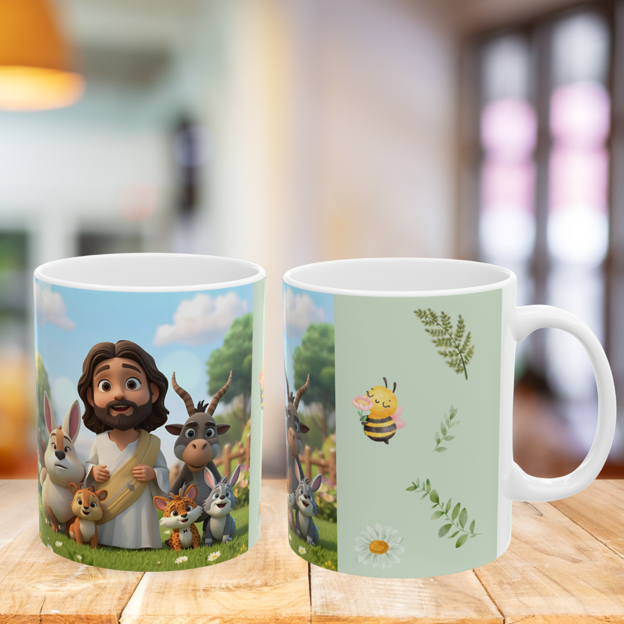 Kids Christian Mug, Jesus-Themed Mug with cute animals –  Religious Faith Gift for Children, Perfect for Celebrations 