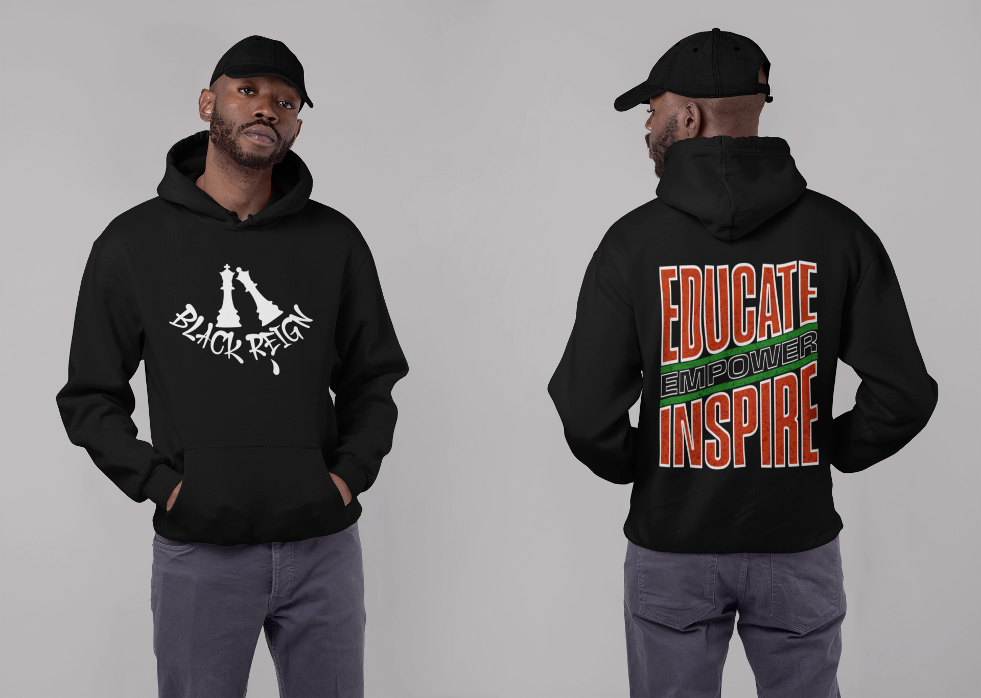Black Reign "Educate Empower Inspire" Hoodie — Three-Panel Fleece
