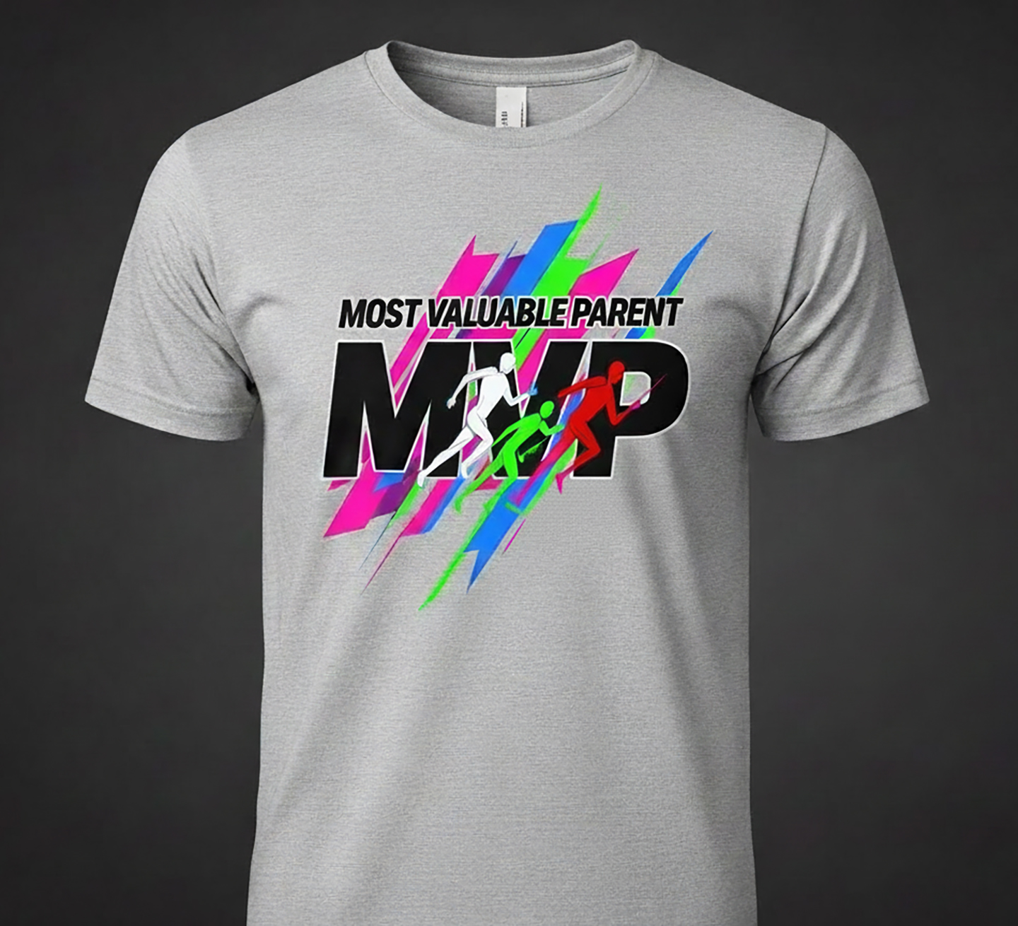 MVP 'Most Valuable Parent' Graphic Tee — Retro Neon Logo Cotton T-Shirt MVP 'Most Valuable Parent' Graphic Tee — Retro Neon Logo Cotton T-Shirt