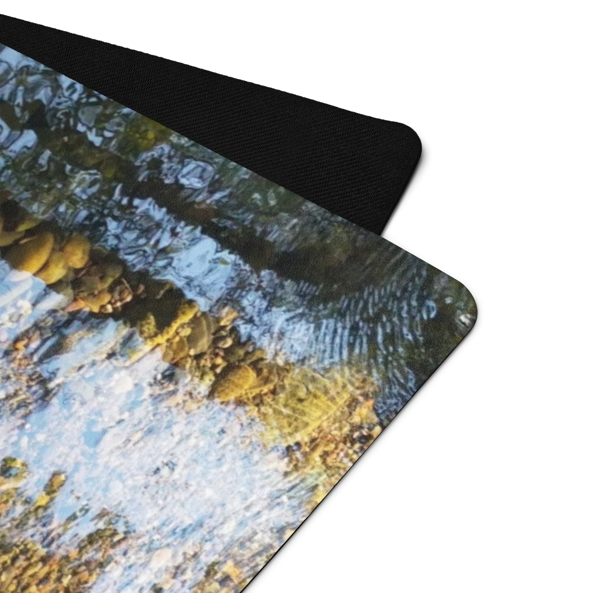 Abstract Coastal Pattern Rubber Yoga Mat — Earthy Blue &amp; Gold Meditation Mat River Reflection Multiplied product thumbnail image