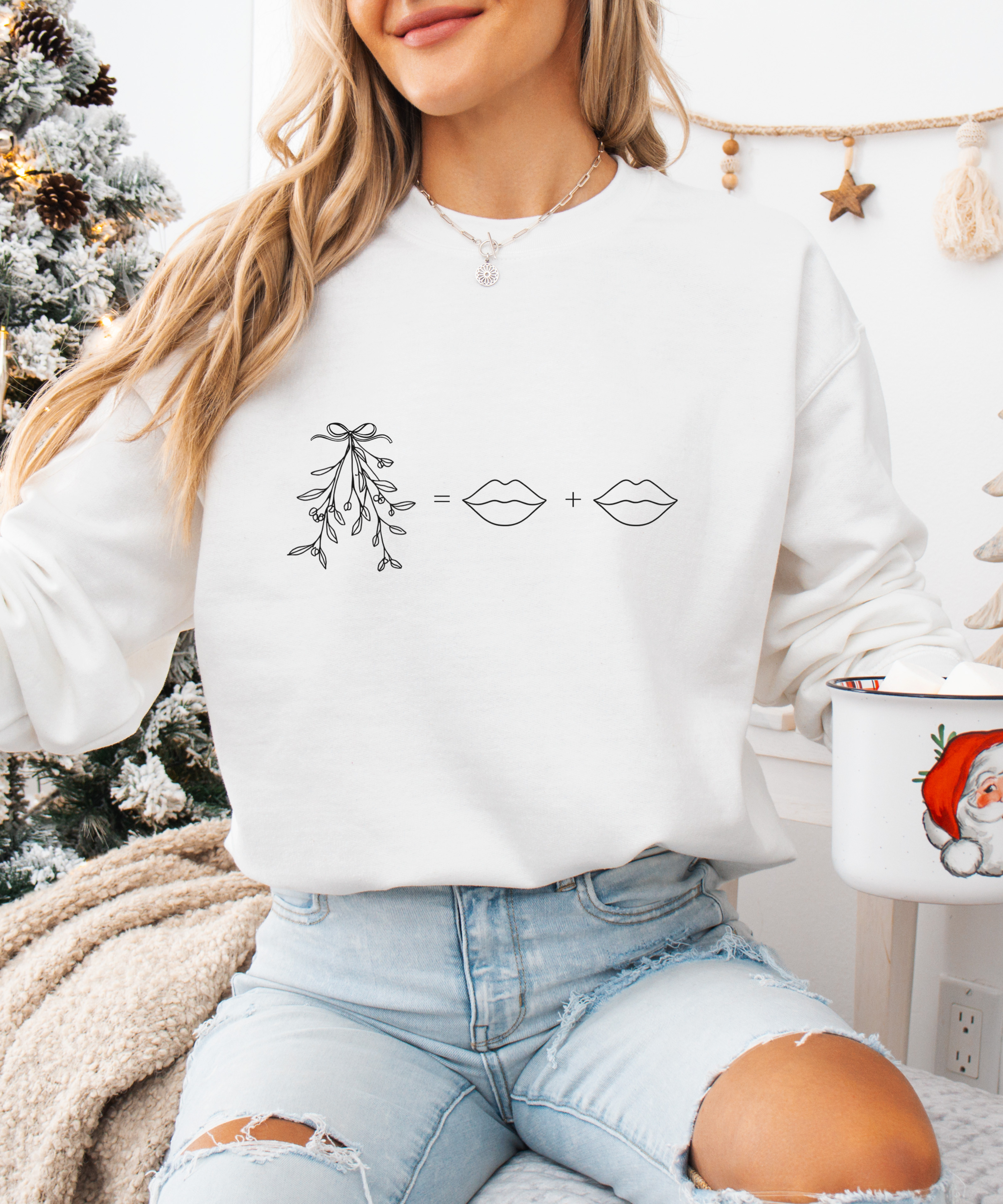 Mistletoe Math Crewneck Sweatshirt 'Ugly Sweater Not So Ugly' Holiday Graphic product thumbnail image Mistletoe Math Crewneck Sweatshirt 'Ugly Sweater Not So Ugly' Holiday Graphic product thumbnail image