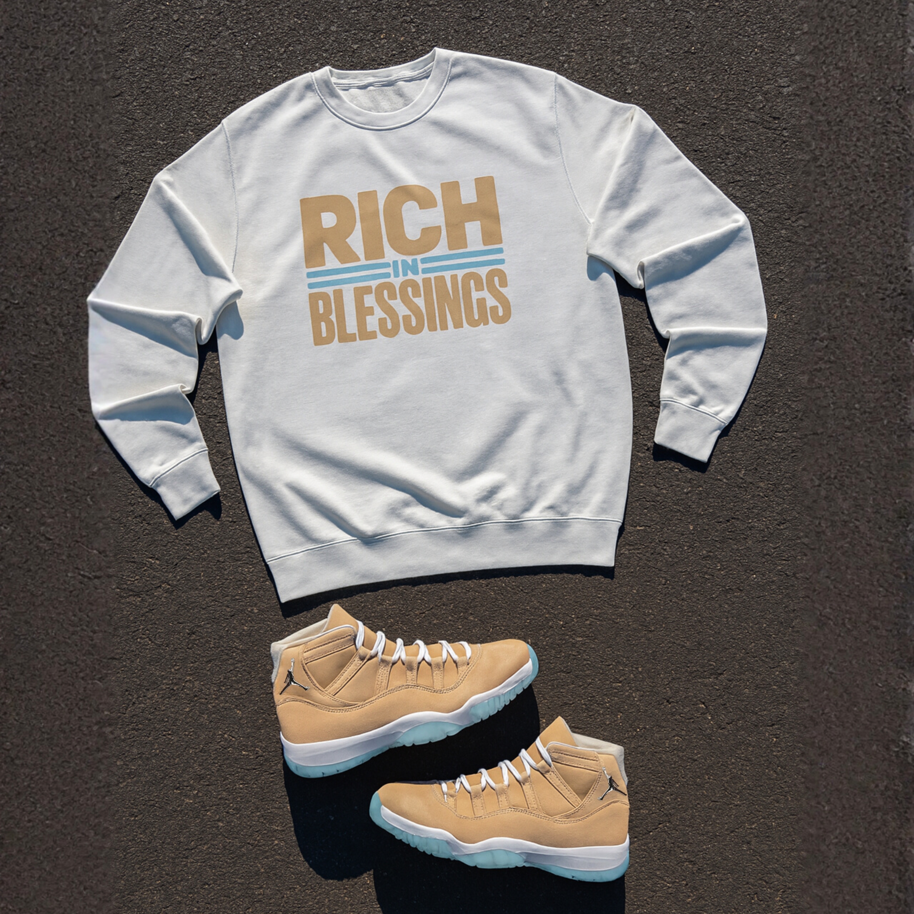 Unisex "RICH IN BLESSINGS" Canvas/Football Blue Sweatshirt product thumbnail image