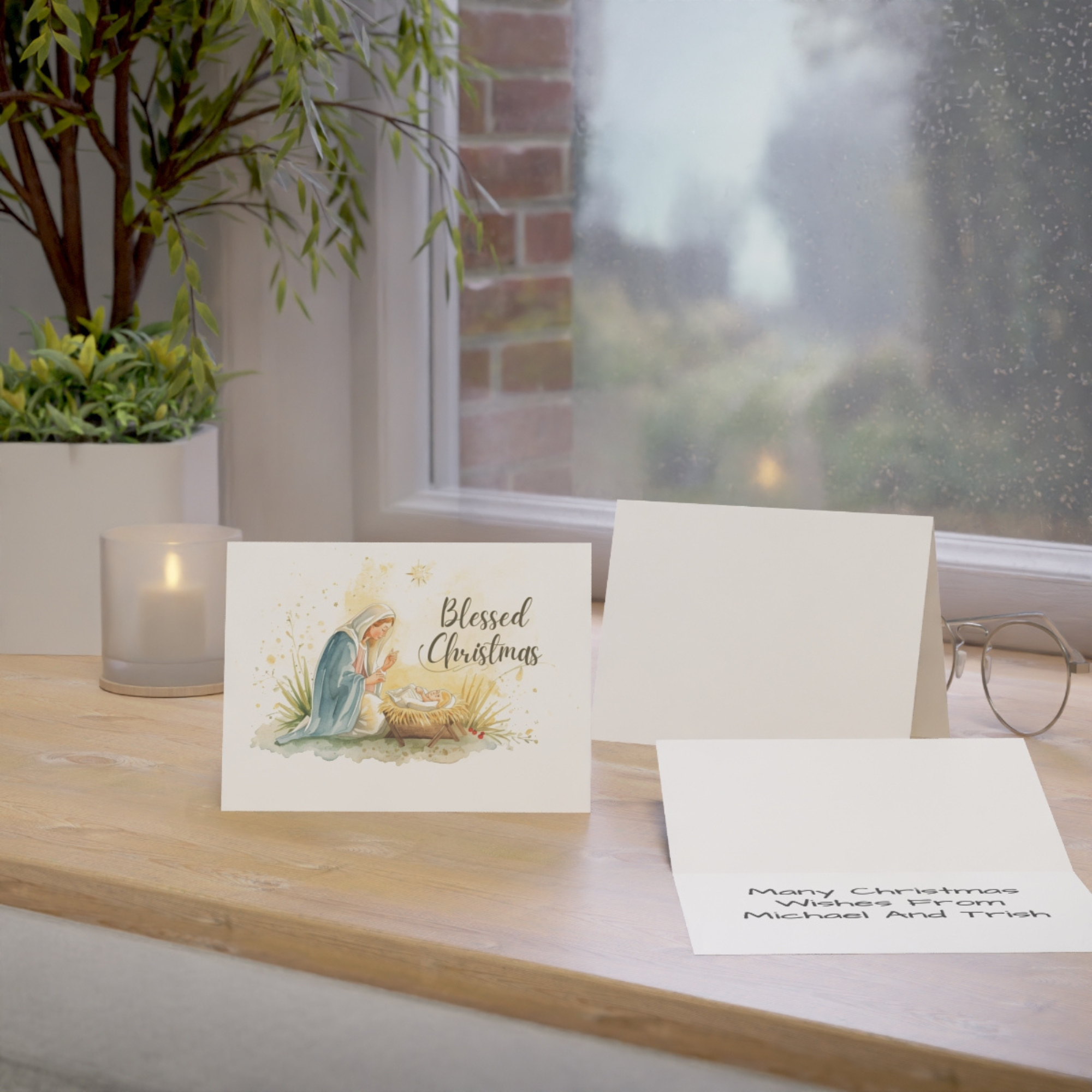 Blessed Christmas Nativity Greeting Card Religious Holiday Card with Mary and Baby Jesus Watercolor Art Christian Christmas Card product thumbnail image Blessed Christmas Nativity Greeting Card Religious Holiday Card with Mary and Baby Jesus Watercolor Art Christian Christmas Card product thumbnail image