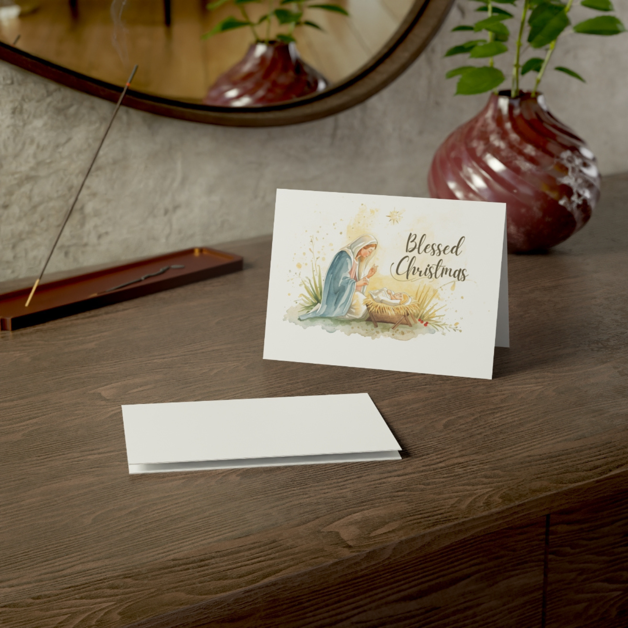 Blessed Christmas Nativity Greeting Card Religious Holiday Card with Mary and Baby Jesus Watercolor Art Christian Christmas Card product thumbnail image Blessed Christmas Nativity Greeting Card Religious Holiday Card with Mary and Baby Jesus Watercolor Art Christian Christmas Card product thumbnail image