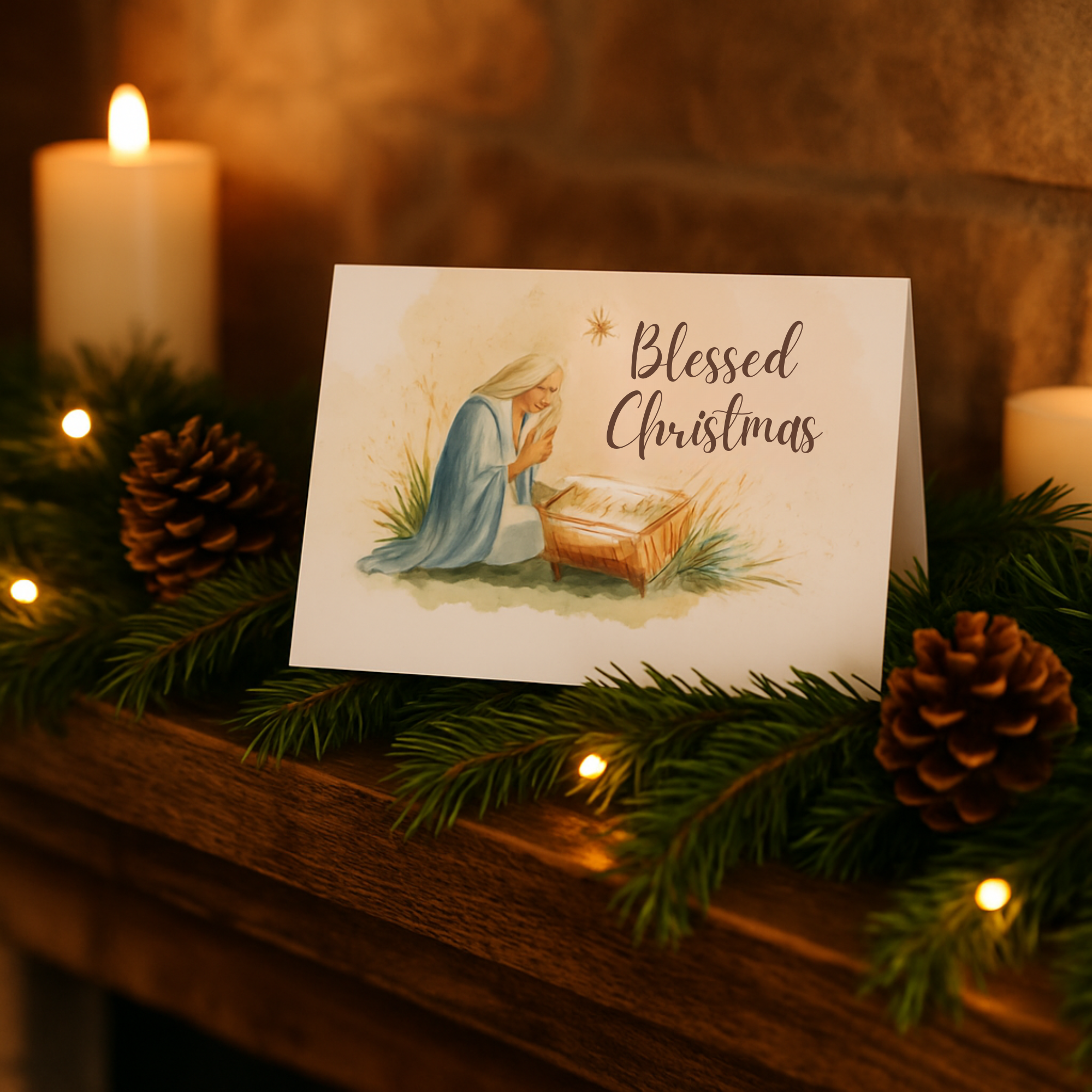Blessed Christmas Nativity Greeting Card Religious Holiday Card with Mary and Baby Jesus Watercolor Art Christian Christmas Card product thumbnail image Blessed Christmas Nativity Greeting Card Religious Holiday Card with Mary and Baby Jesus Watercolor Art Christian Christmas Card product thumbnail image