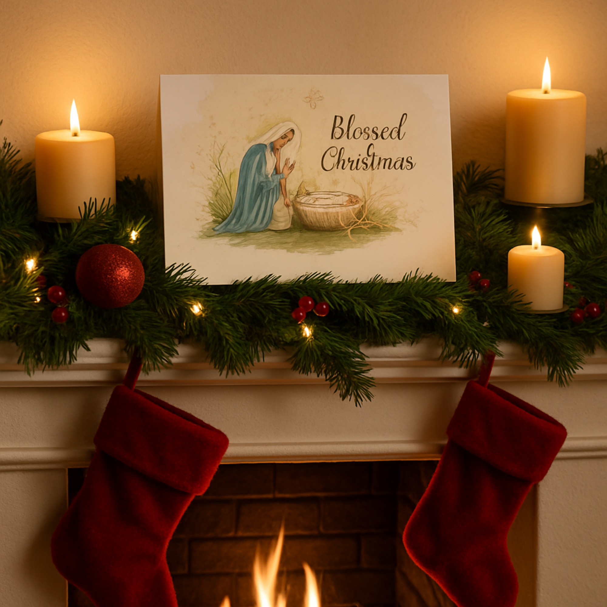 Blessed Christmas Nativity Greeting Card Religious Holiday Card with Mary and Baby Jesus Watercolor Art Christian Christmas Card product thumbnail image Blessed Christmas Nativity Greeting Card Religious Holiday Card with Mary and Baby Jesus Watercolor Art Christian Christmas Card product thumbnail image