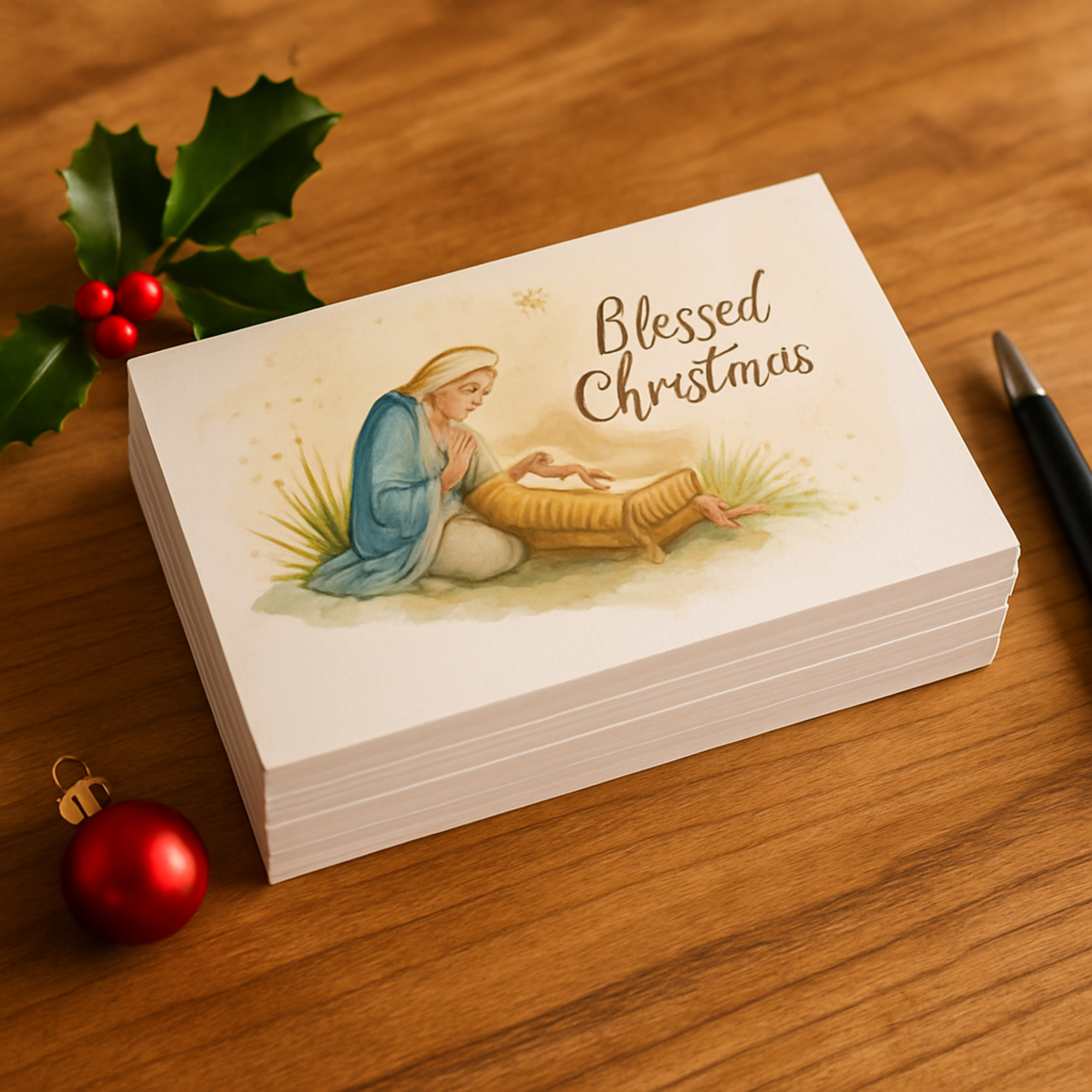 Blessed Christmas Nativity Greeting Card Religious Holiday Card with Mary and Baby Jesus Watercolor Art Christian Christmas Card product thumbnail image Blessed Christmas Nativity Greeting Card Religious Holiday Card with Mary and Baby Jesus Watercolor Art Christian Christmas Card product thumbnail image
