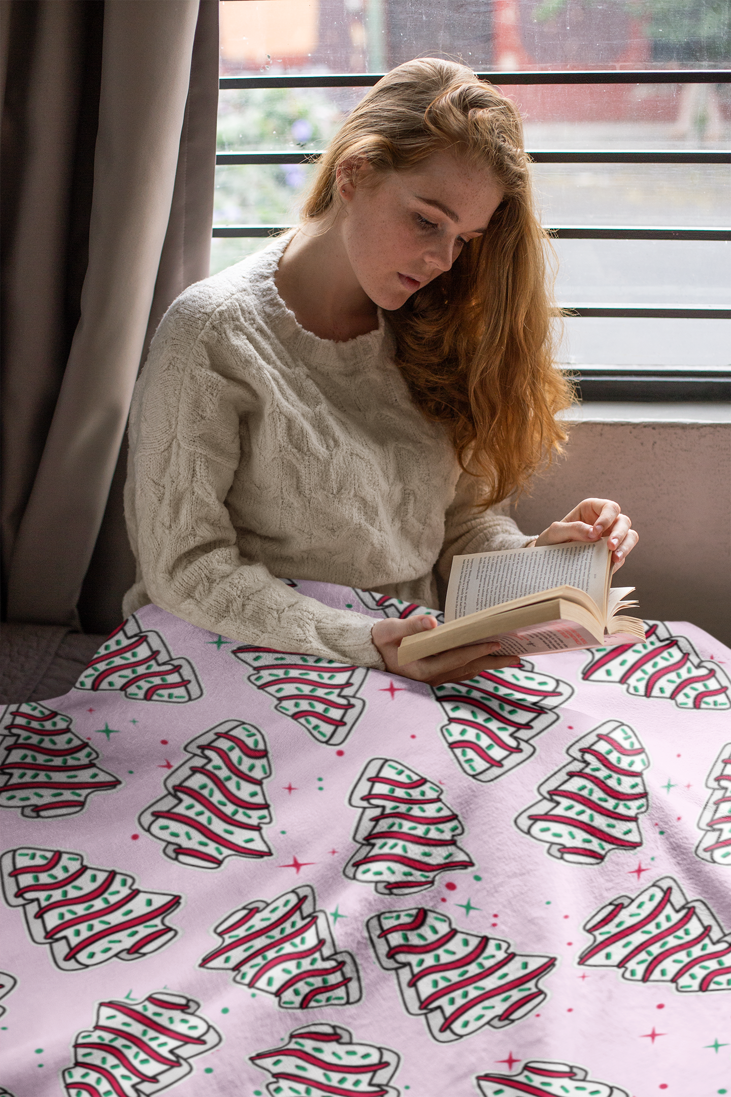 Christmas Tree snack cake Velveteen Plush Blanket | Pink Holiday Pattern product thumbnail image Christmas Tree snack cake Velveteen Plush Blanket | Pink Holiday Pattern product thumbnail image