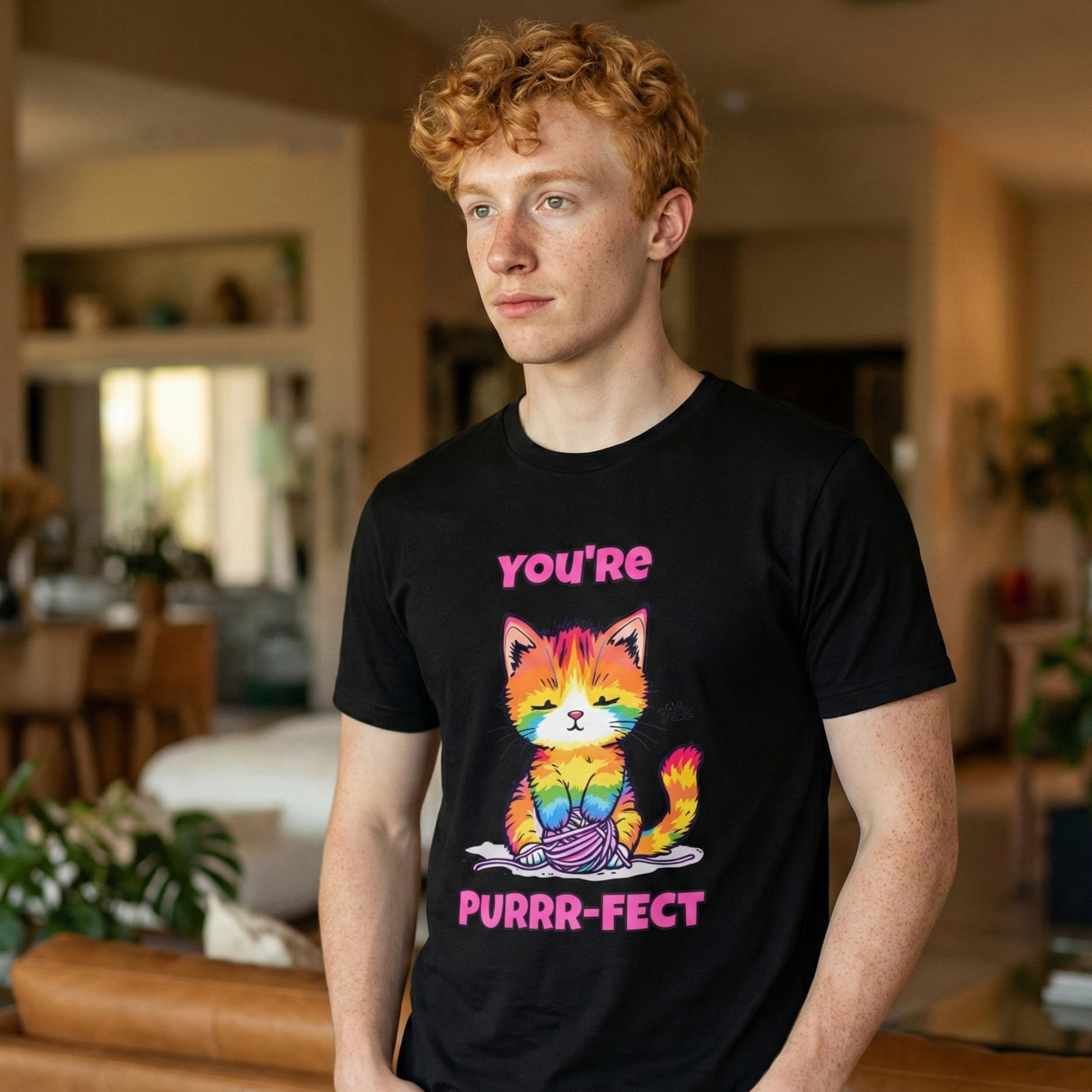 Cute Cat Rainbow Tee for Pride, You're PURRR-FECT 