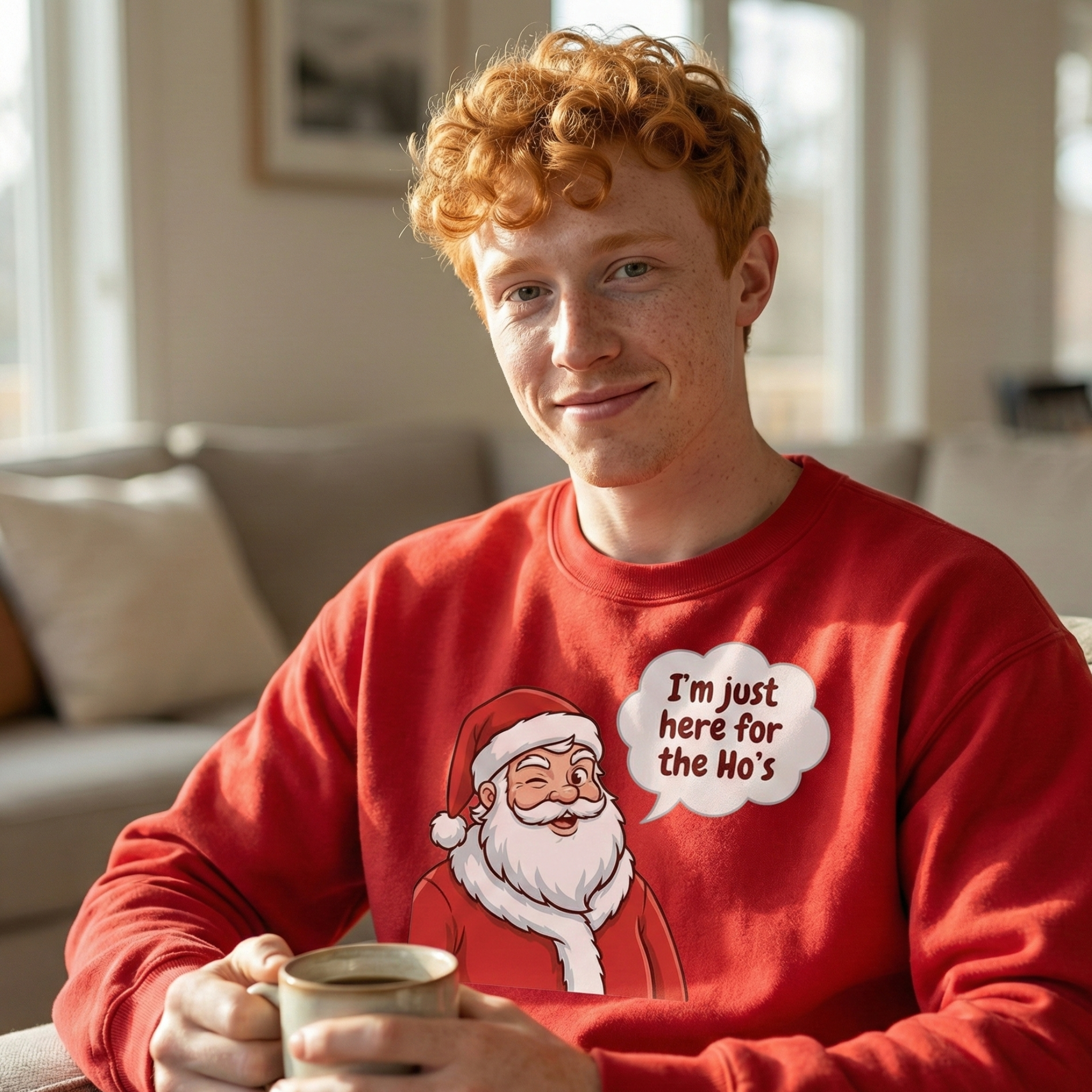 Christmas Sweatshirt — Santa "I'm Just Here for the Ho's" Holiday Pullover product thumbnail image