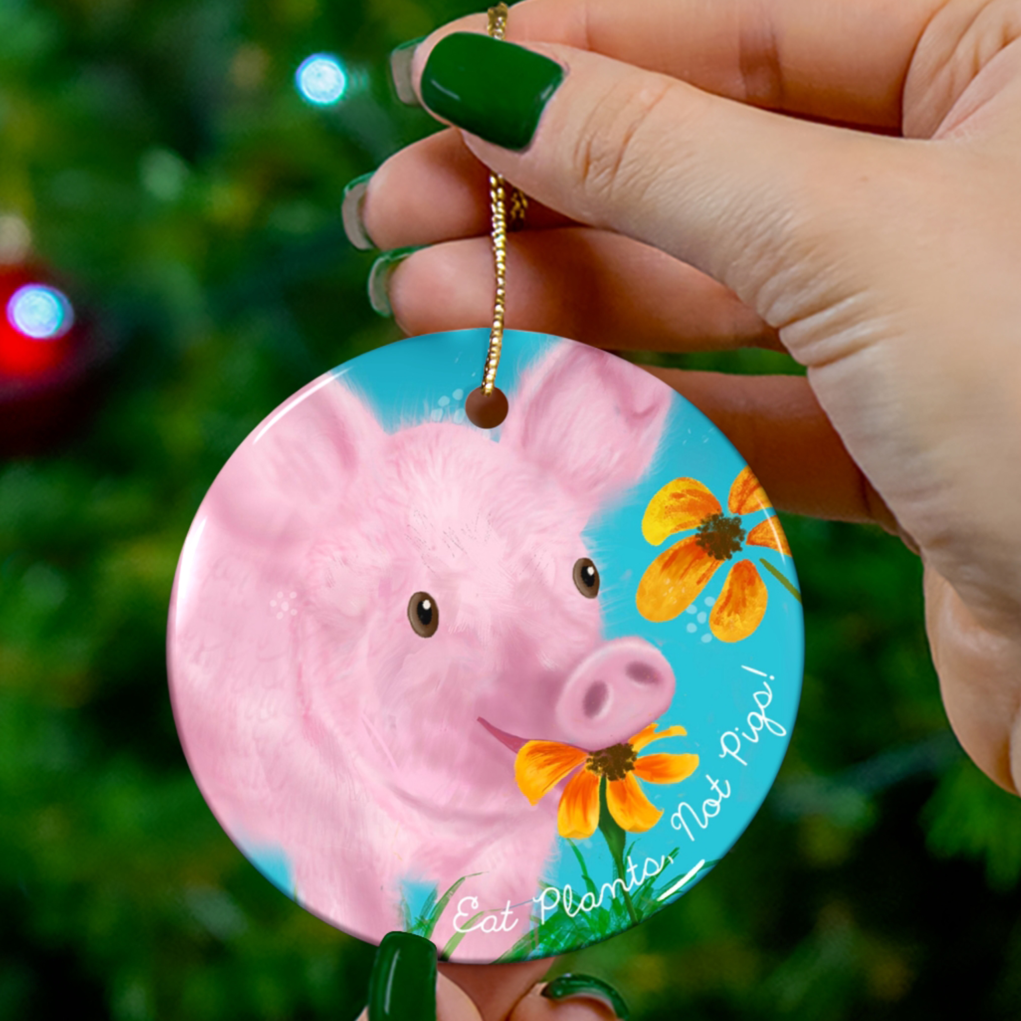 Ceramic Vegan Ornament. Eat Plants, Not Pigs! product thumbnail image Ceramic Vegan Ornament. Eat Plants, Not Pigs! product thumbnail image