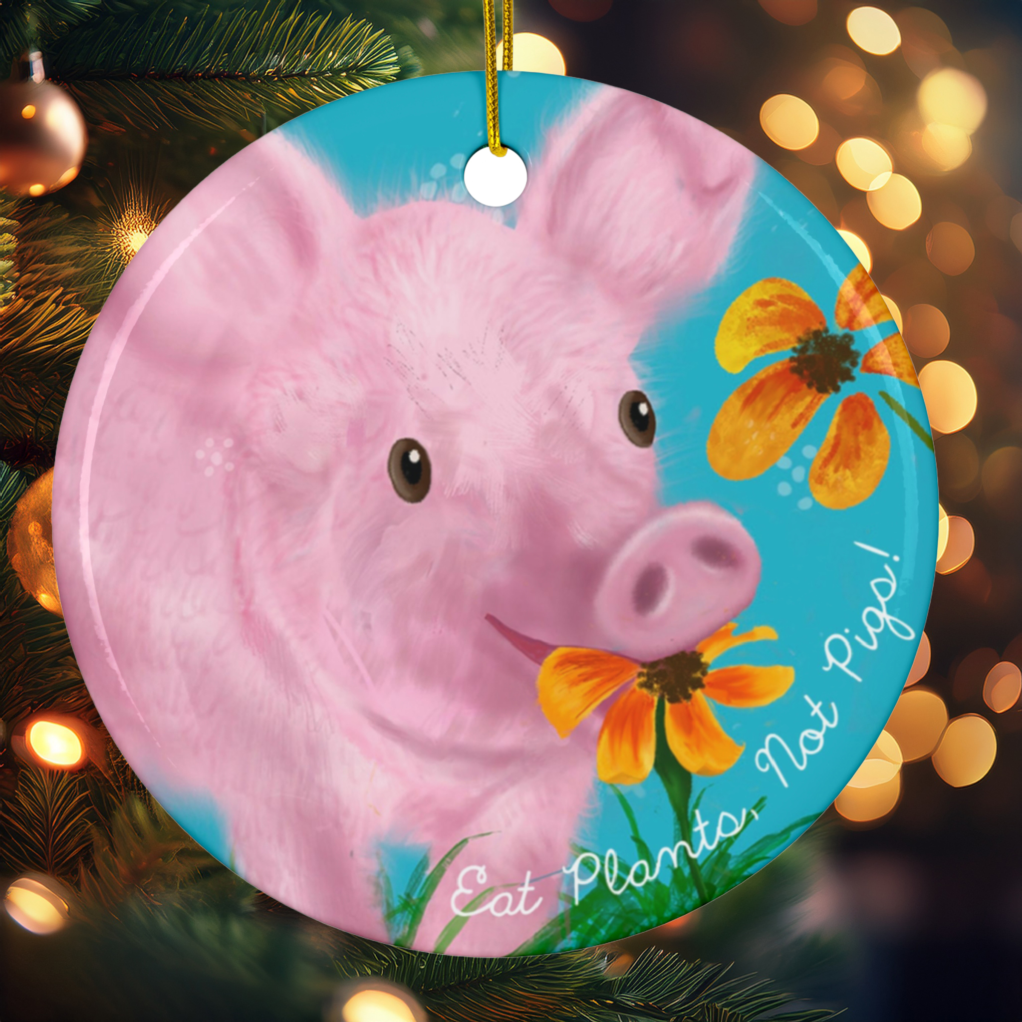 Ceramic Vegan Ornament. Eat Plants, Not Pigs! product thumbnail image