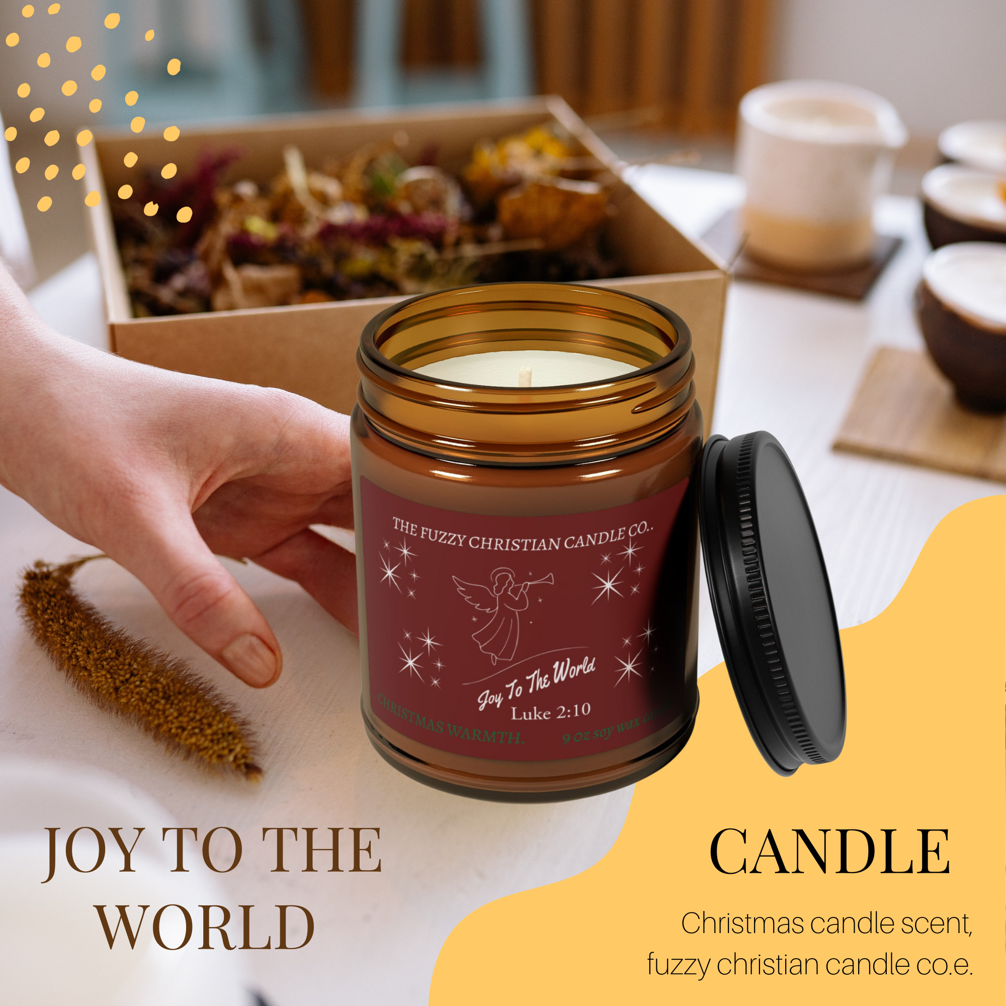 Joy to the World Christmas Warmth Scented Candle , Holiday Soy Cozy Winter Home Décor Gift Candle product thumbnail image
