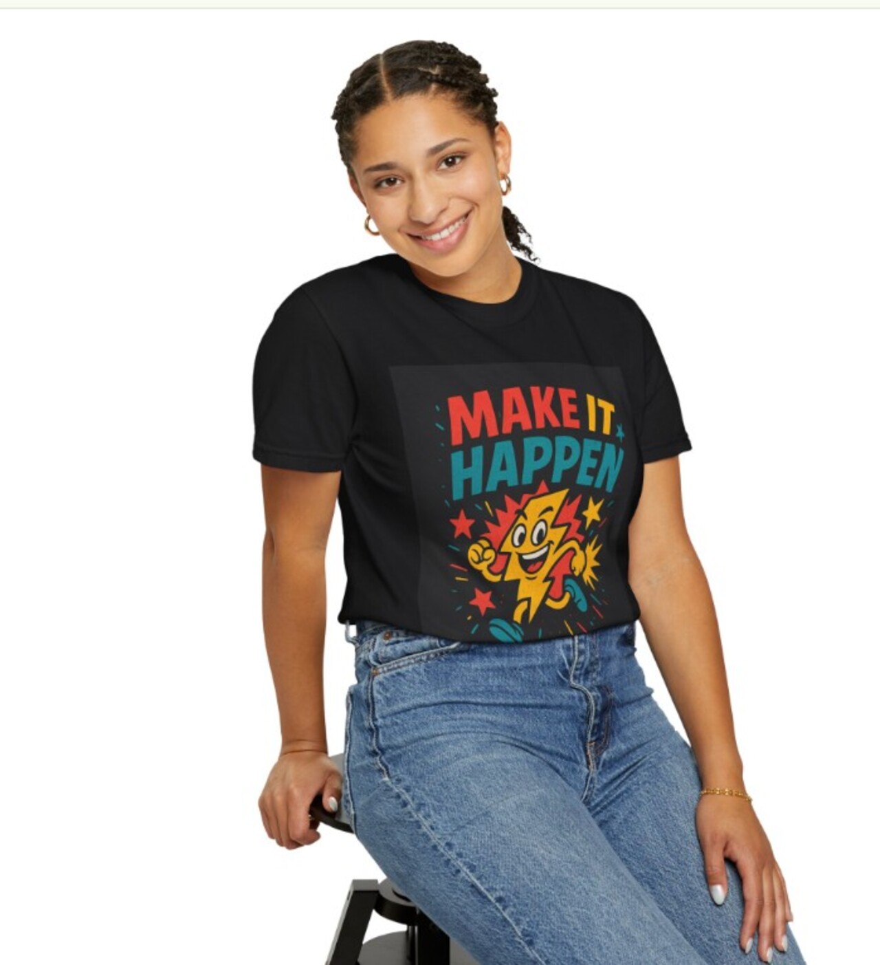 Make It Happen T-Shirt — Motivational Retro Lightning Graphic Tee product thumbnail image Make It Happen T-Shirt — Motivational Retro Lightning Graphic Tee product thumbnail image