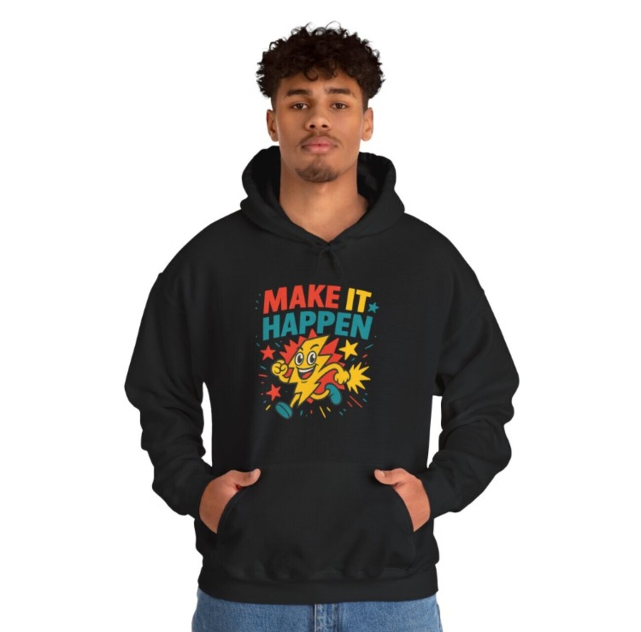 Make It Happen Hoodie — Motivational Graphic Pullover with Retro Star Character product thumbnail image