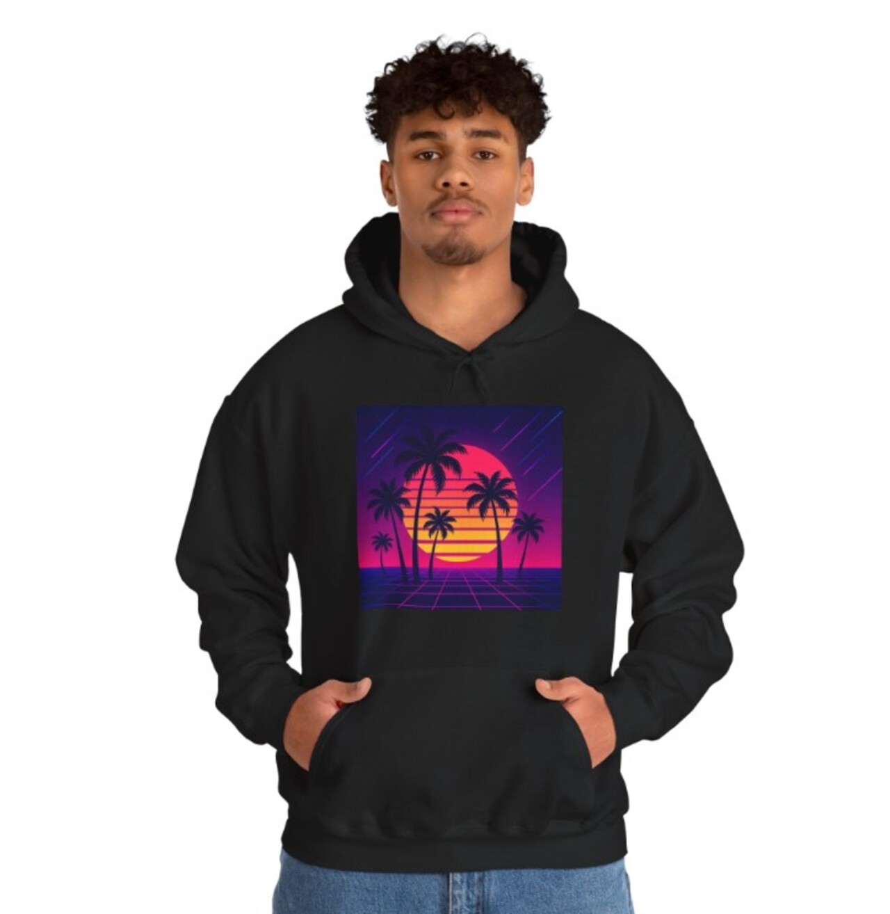 Sunset Palm Hoodie – Retro Vaporwave Beach Sunset Sweatshirt product thumbnail image