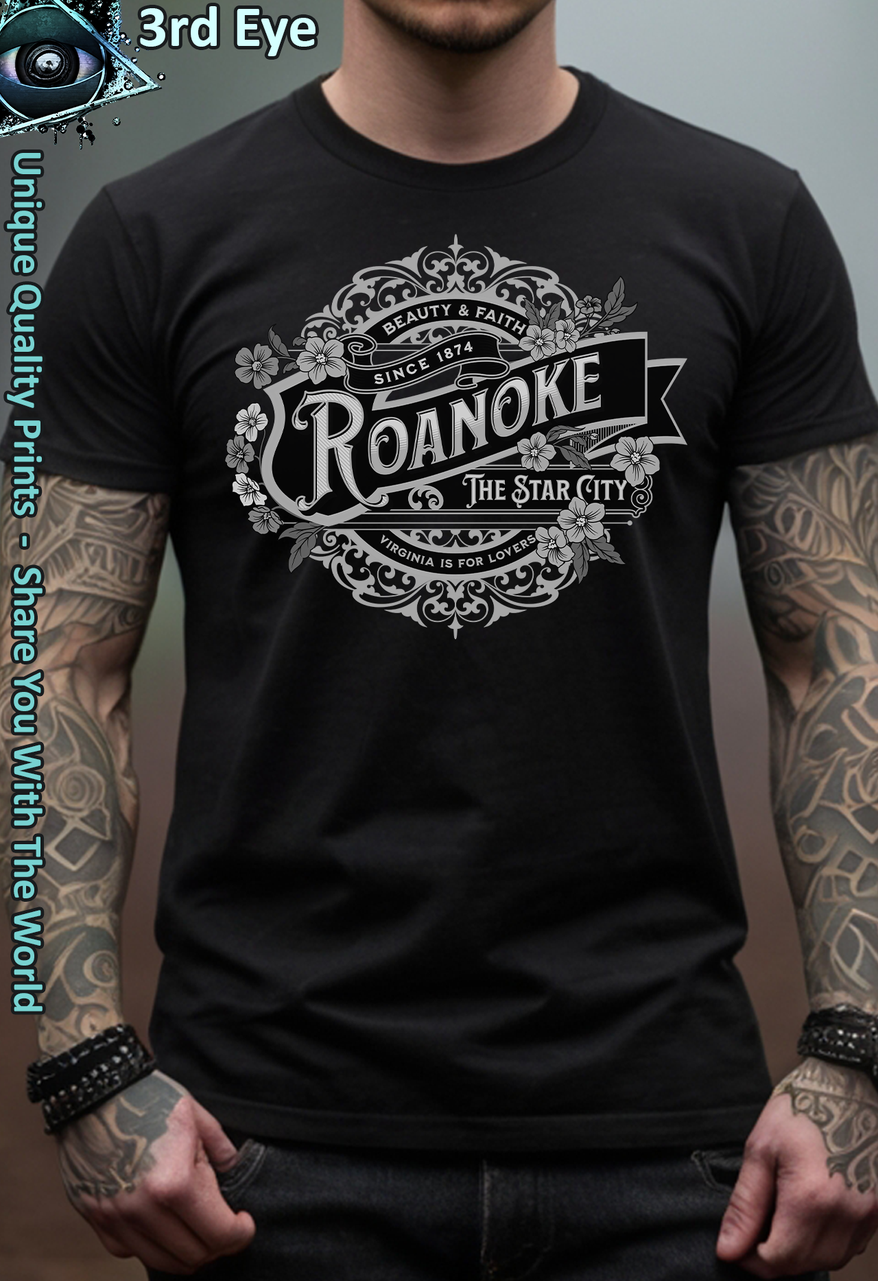 Roanoke Star City Vintage Historical Virginia Graphic // Black Silver