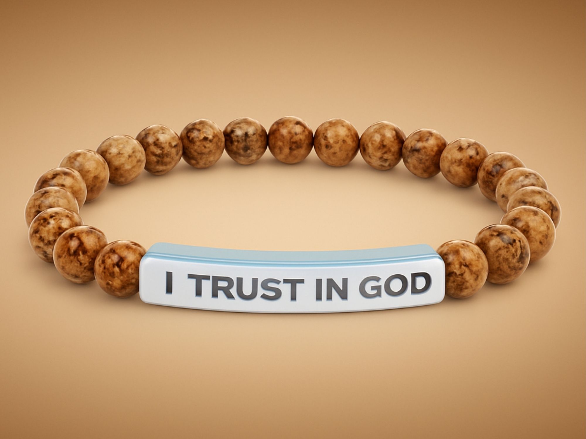 Engraved 'I Trust In God' Natural Stone Stretch Bracelet product thumbnail image