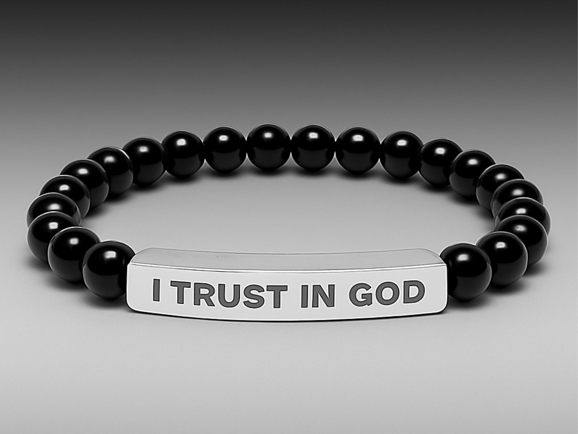 Engraved 'I Trust In God' Natural Stone Stretch Bracelet product thumbnail image