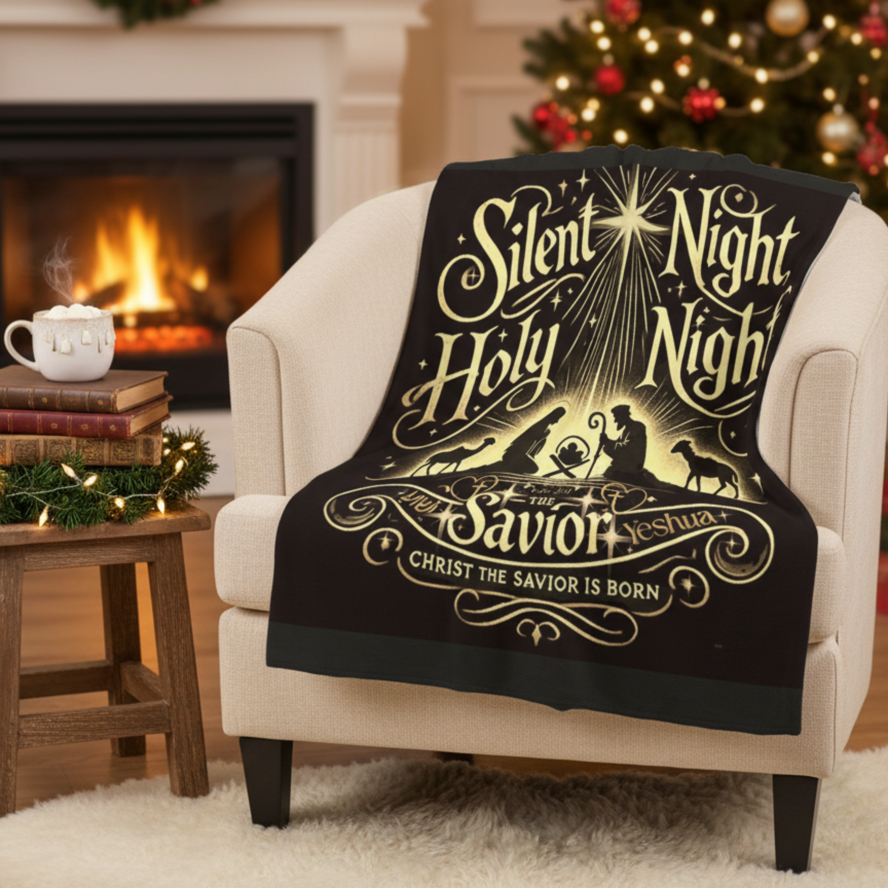 O Holy Night Yeshua Throw Blanket/ Christian Christmas Nativity Blanket/ Cozy Velveteen Plush throw product thumbnail image O Holy Night Yeshua Throw Blanket/ Christian Christmas Nativity Blanket/ Cozy Velveteen Plush throw product thumbnail image