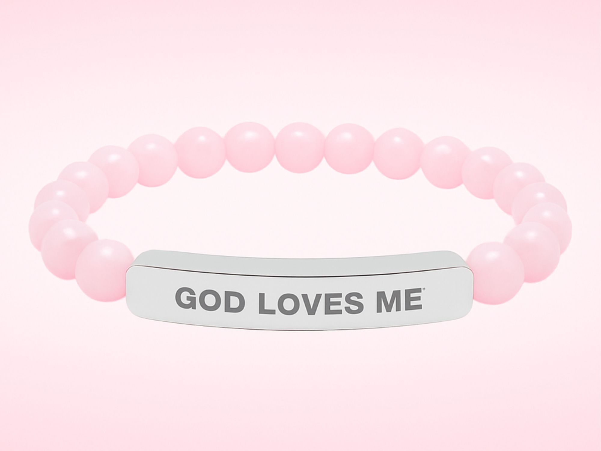 Engraved 'God Loves Me' Natural Stone Bar Bracelet — Stretch Beaded Faith Jewelry product thumbnail image Engraved 'God Loves Me' Natural Stone Bar Bracelet — Stretch Beaded Faith Jewelry product thumbnail image