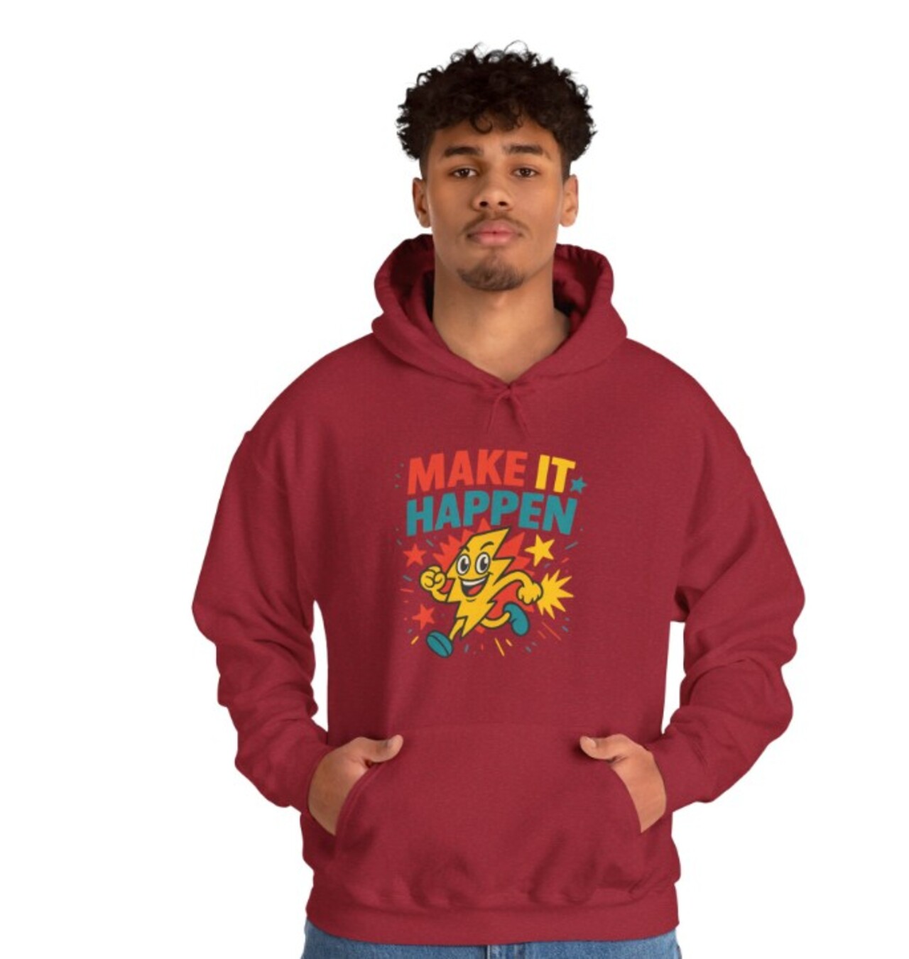 Make It Happen Hoodie — Motivational Retro Star Graphic Hoodie