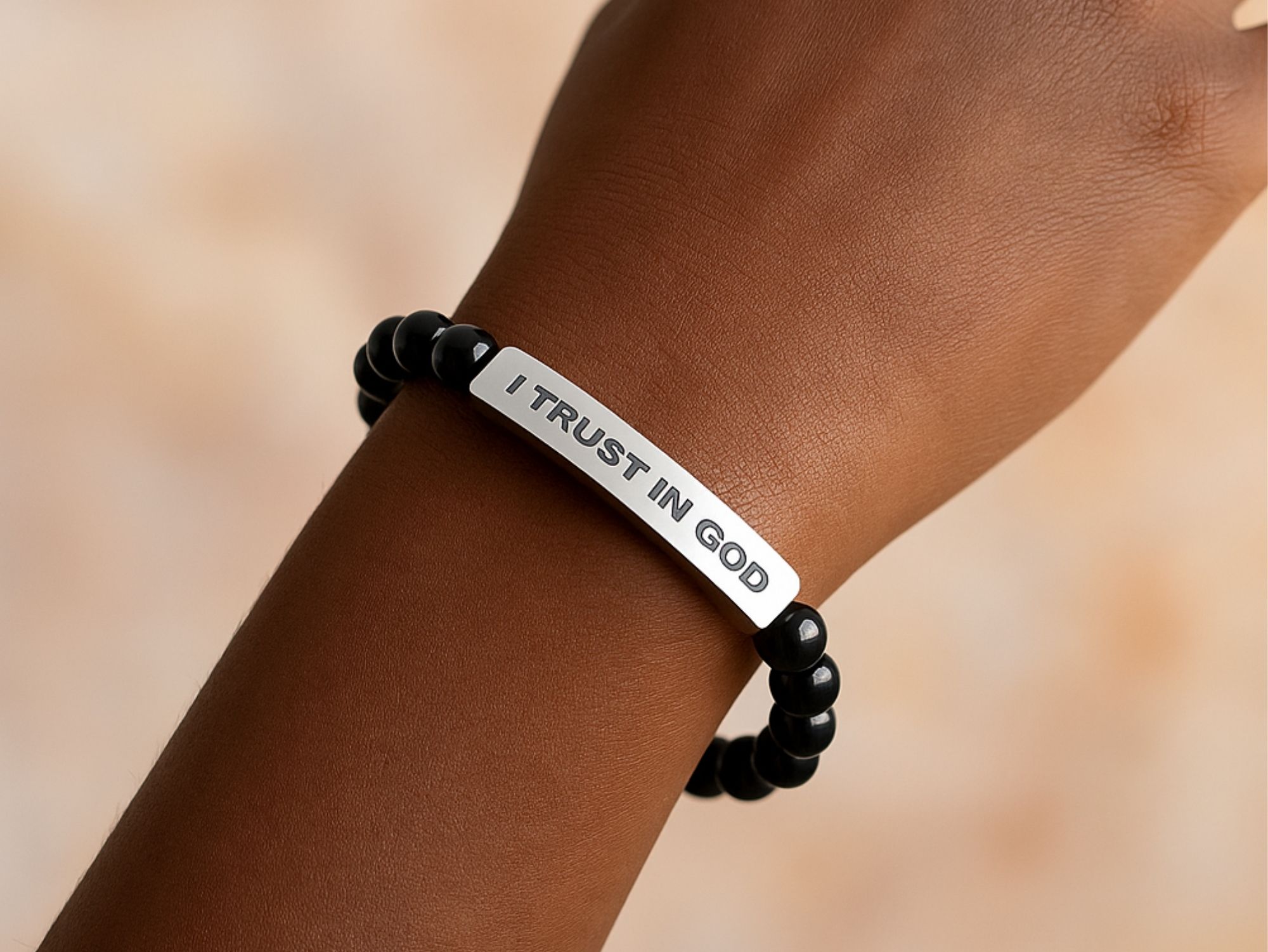 Engraved 'I Trust In God' Natural Stone Stretch Bracelet product thumbnail image