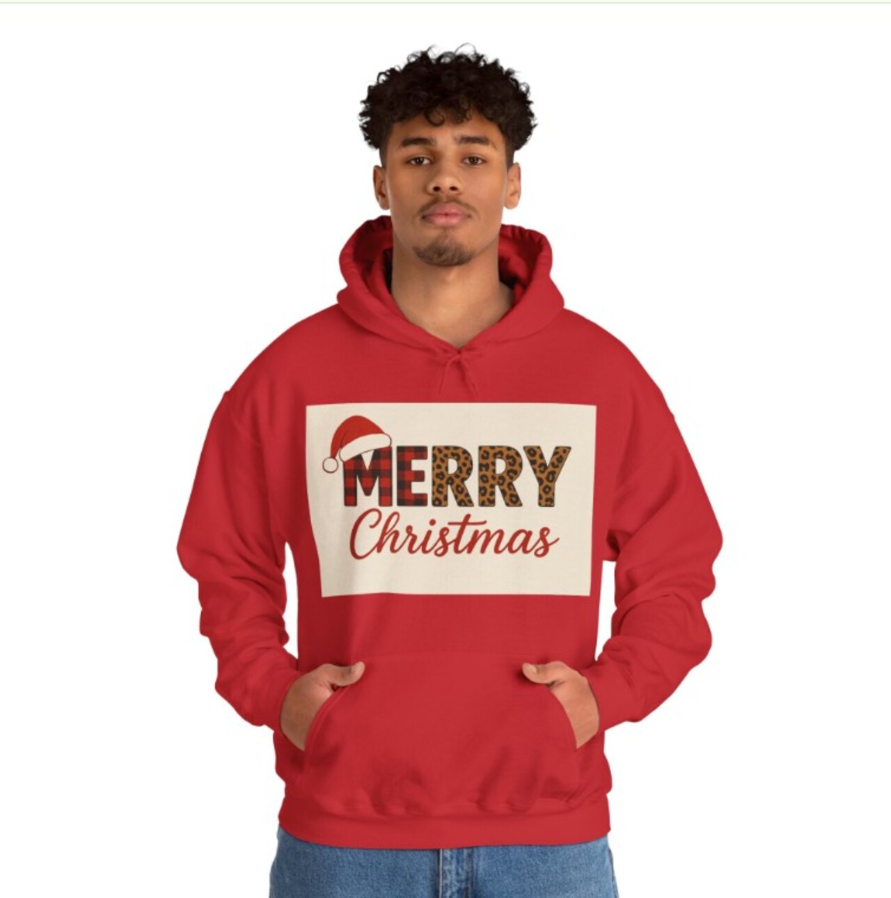 Merry Christmas Hoodie — Festive Plaid Santa Hat Holiday Sweatshirt