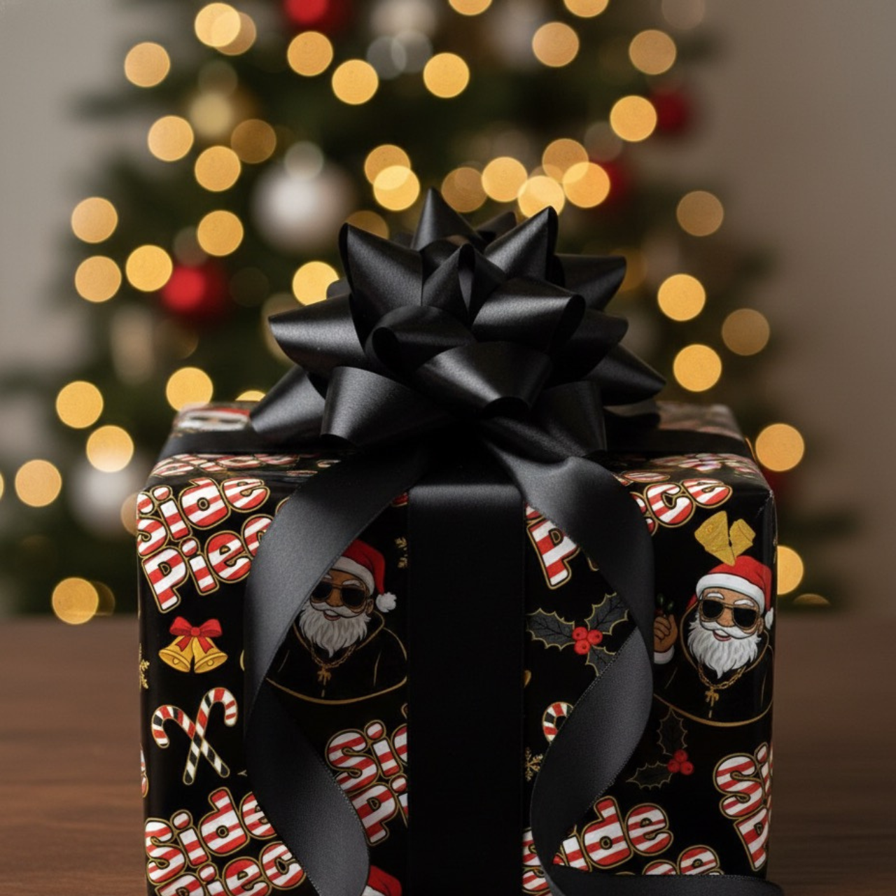 Side Piece' Holiday Humor Dirty Santa (Black)Christmas Wrapping Paper Side Piece' Holiday Humor Dirty Santa (Black)Christmas Wrapping Paper