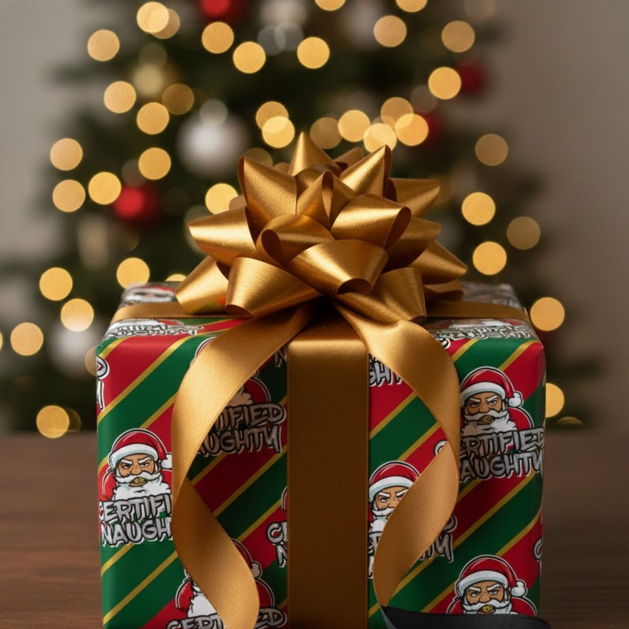 Certified Naughty Funny, Dirty Santa W/Grill-Christmas Wrapping Paper Certified Naughty Funny, Dirty Santa W/Grill-Christmas Wrapping Paper