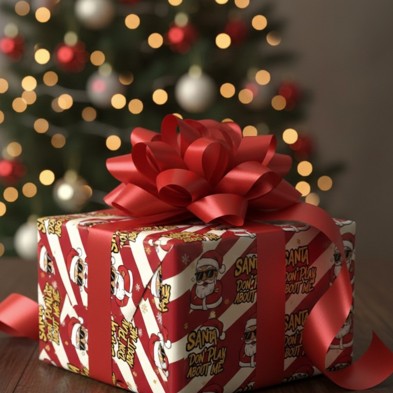 Santa Don't Play About Me Funny, Christmas Gift Wrap-  product thumbnail image