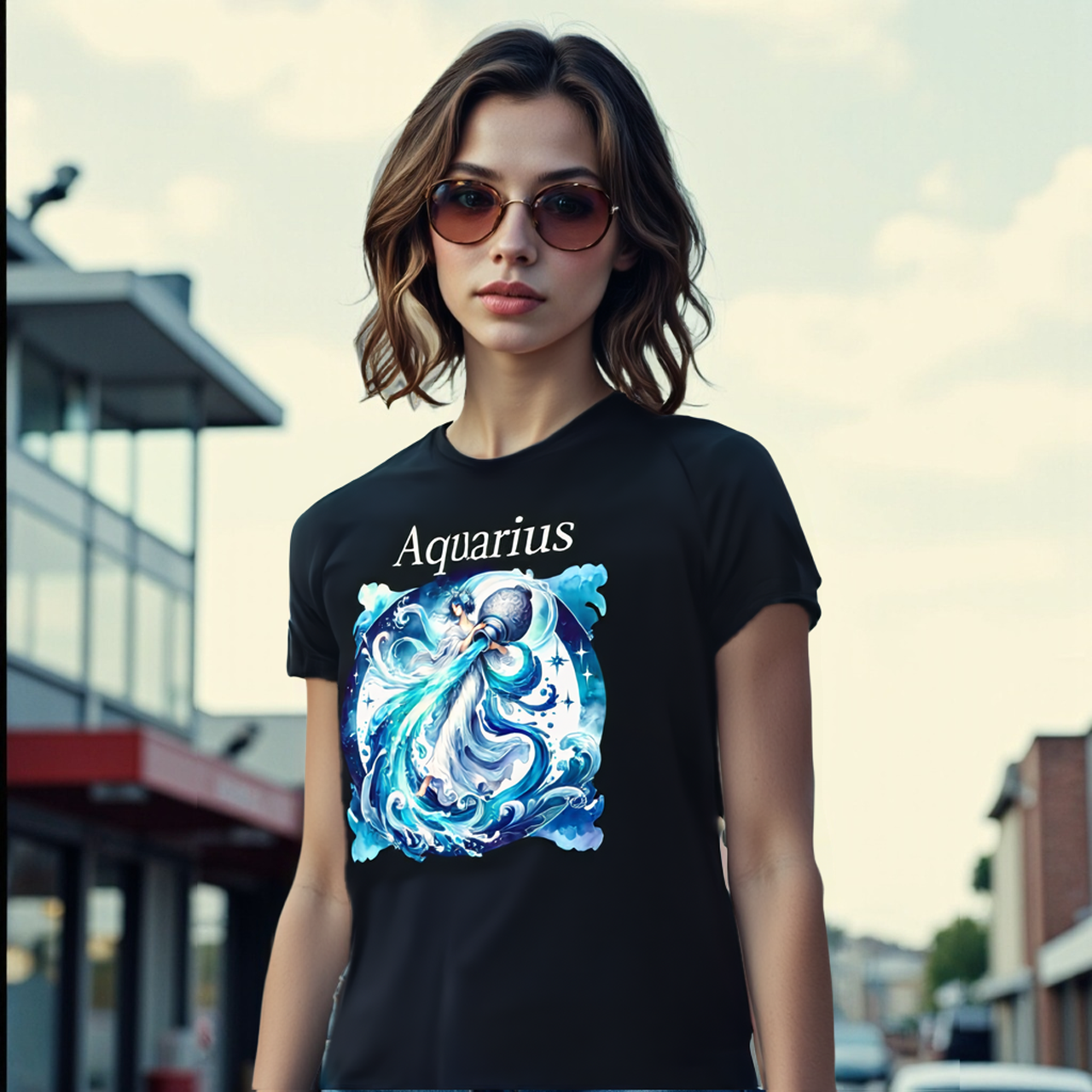 Aquarius Zodiac Tee — Astrology T-Shirt by Roger Sampson product thumbnail image