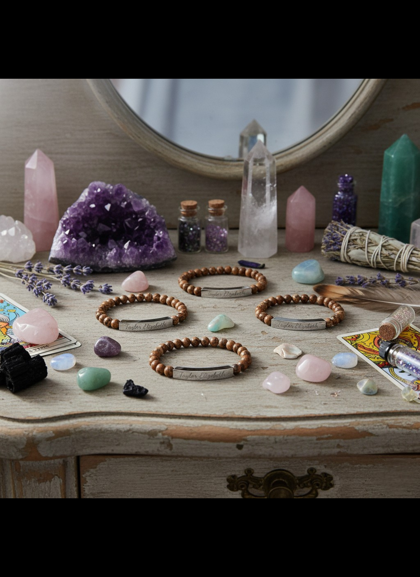 Engravable Natural Stone Stretch Bracelet — Personalized Name Bar product thumbnail image