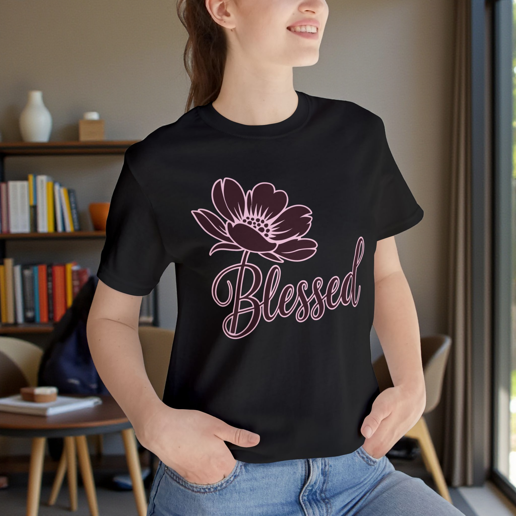 Blessed Floral T-Shirt — Script Typography Faith Tee product thumbnail image Blessed Floral T-Shirt — Script Typography Faith Tee product thumbnail image