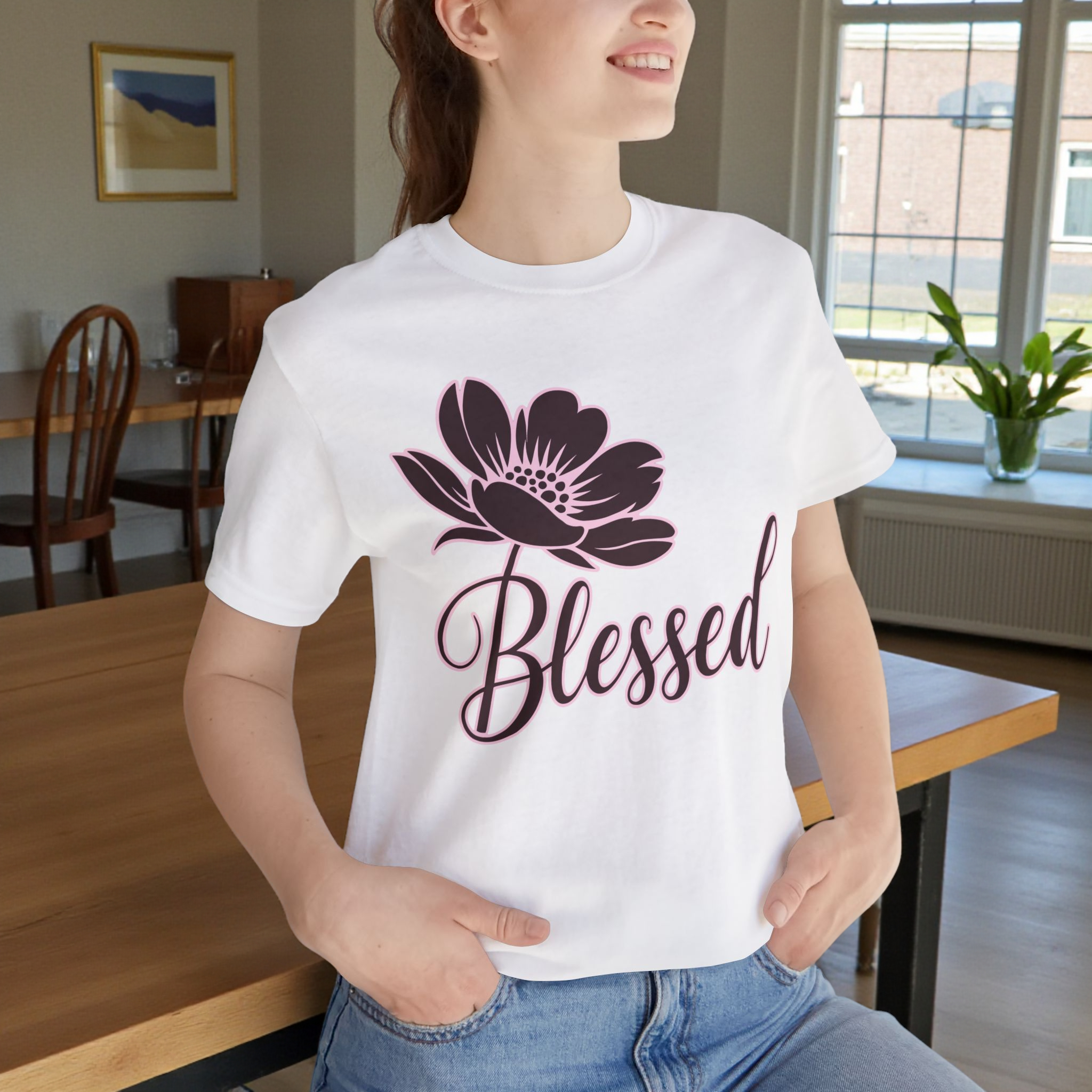 Blessed Floral T-Shirt — Script Typography Faith Tee product thumbnail image Blessed Floral T-Shirt — Script Typography Faith Tee product thumbnail image