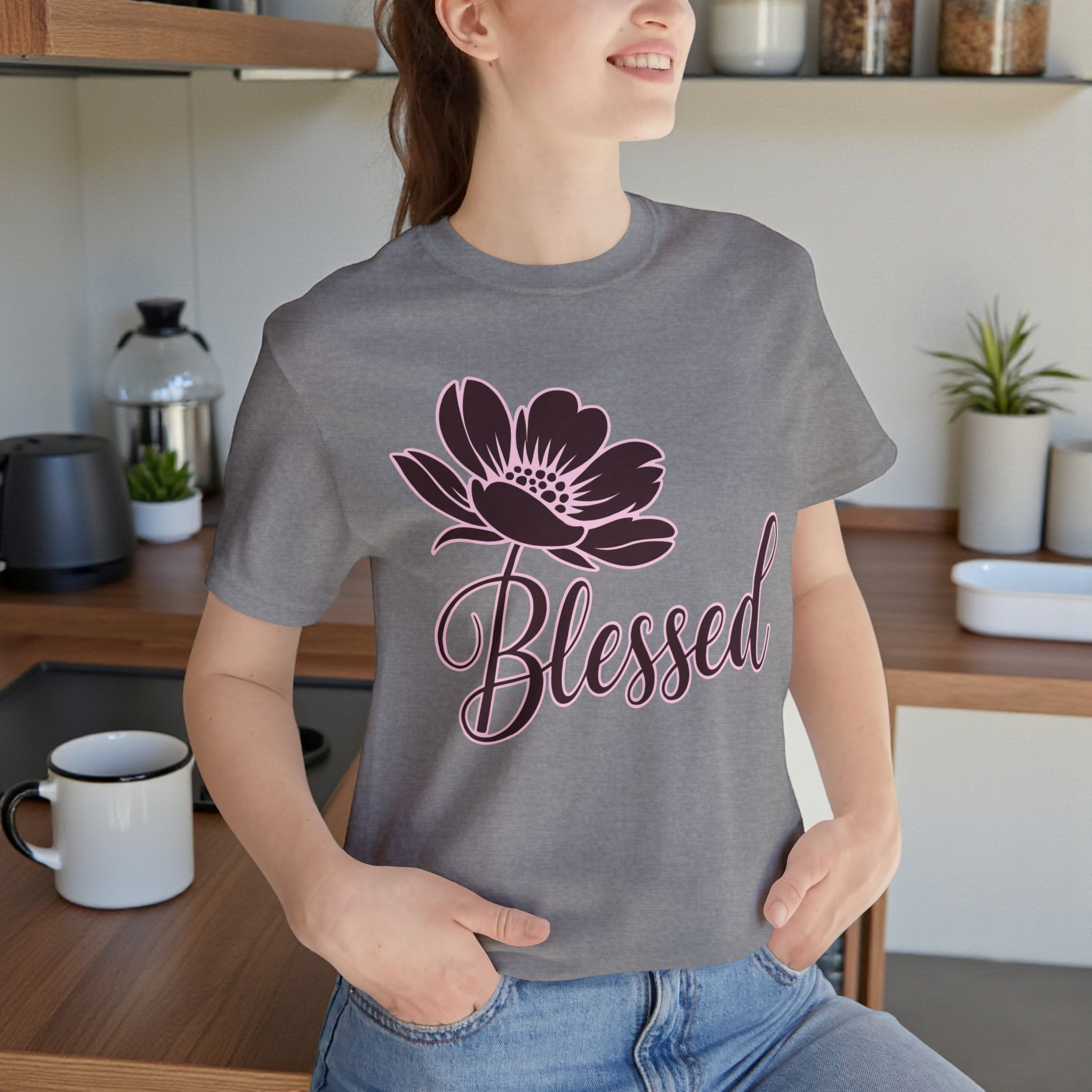 Blessed Floral T-Shirt — Script Typography Faith Tee product thumbnail image Blessed Floral T-Shirt — Script Typography Faith Tee product thumbnail image