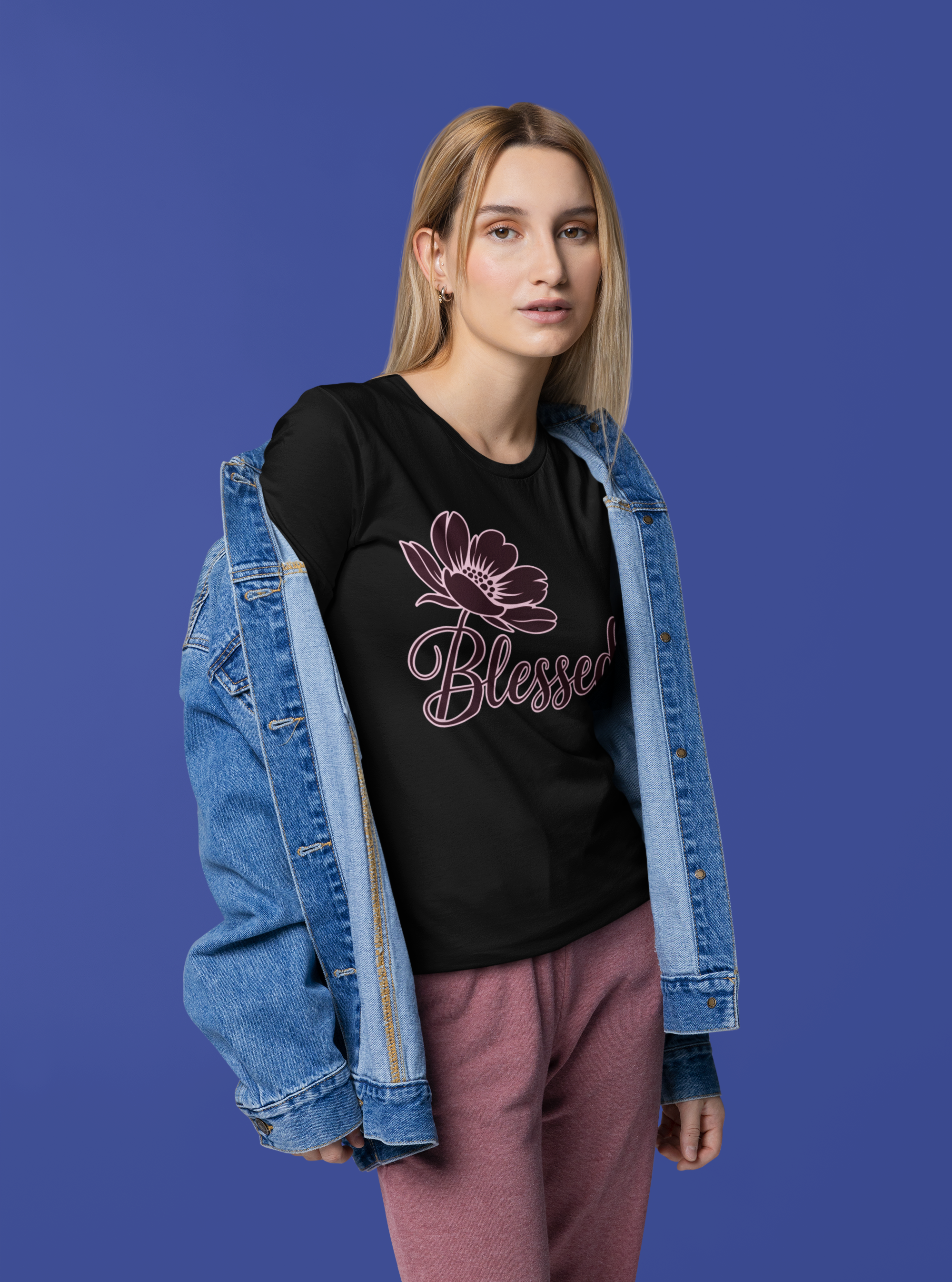 Blessed Floral T-Shirt — Script Typography Faith Tee product thumbnail image Blessed Floral T-Shirt — Script Typography Faith Tee product thumbnail image