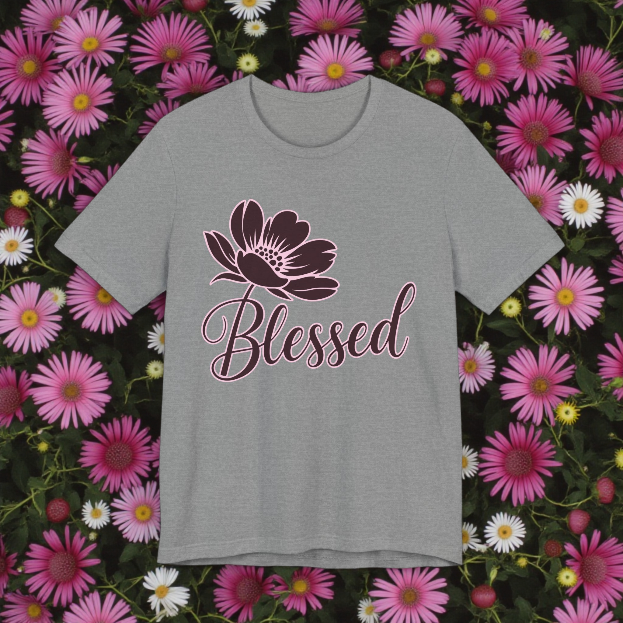 Blessed Floral T-Shirt — Script Typography Faith Tee product thumbnail image Blessed Floral T-Shirt — Script Typography Faith Tee product thumbnail image