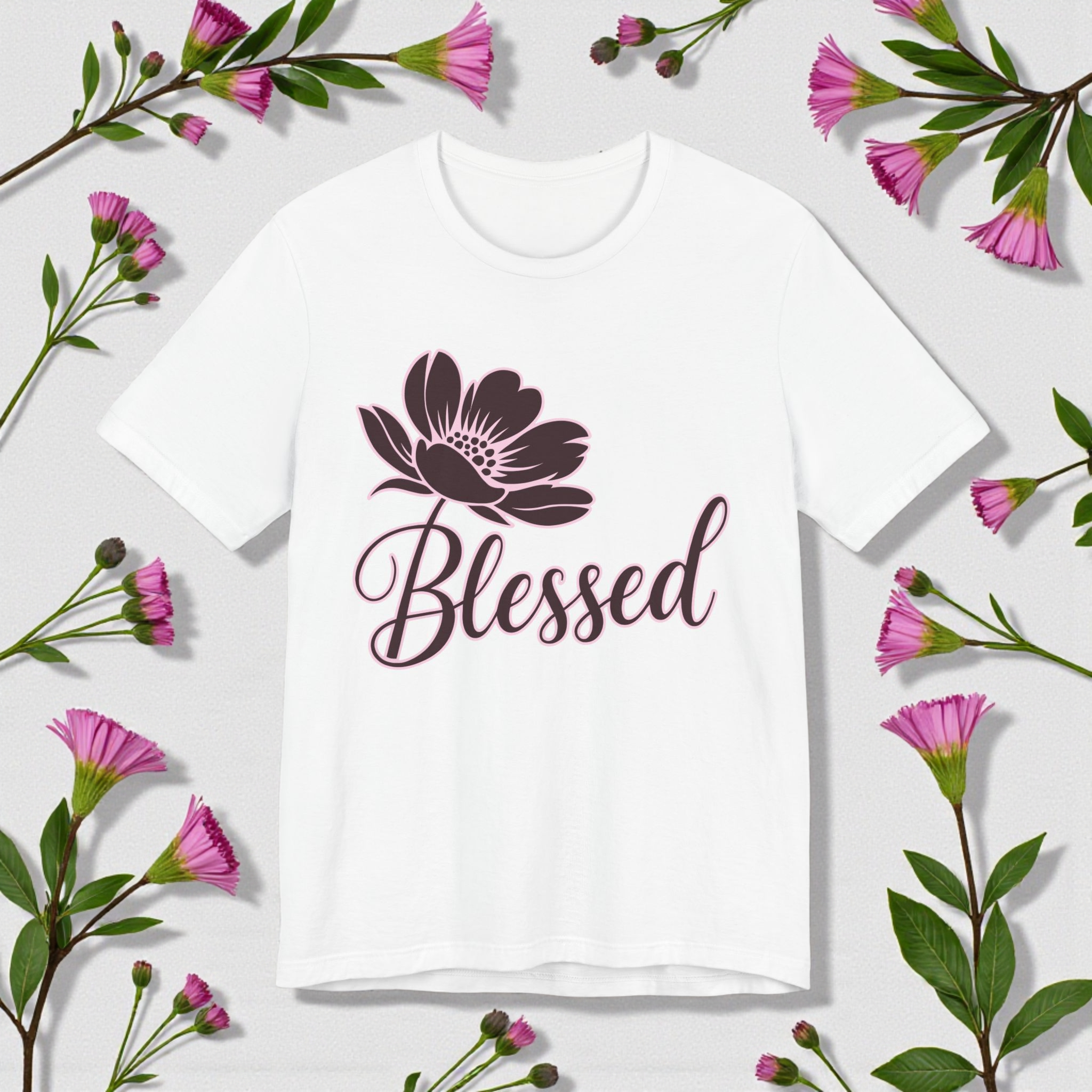 Blessed Floral T-Shirt — Script Typography Faith Tee product thumbnail image Blessed Floral T-Shirt — Script Typography Faith Tee product thumbnail image
