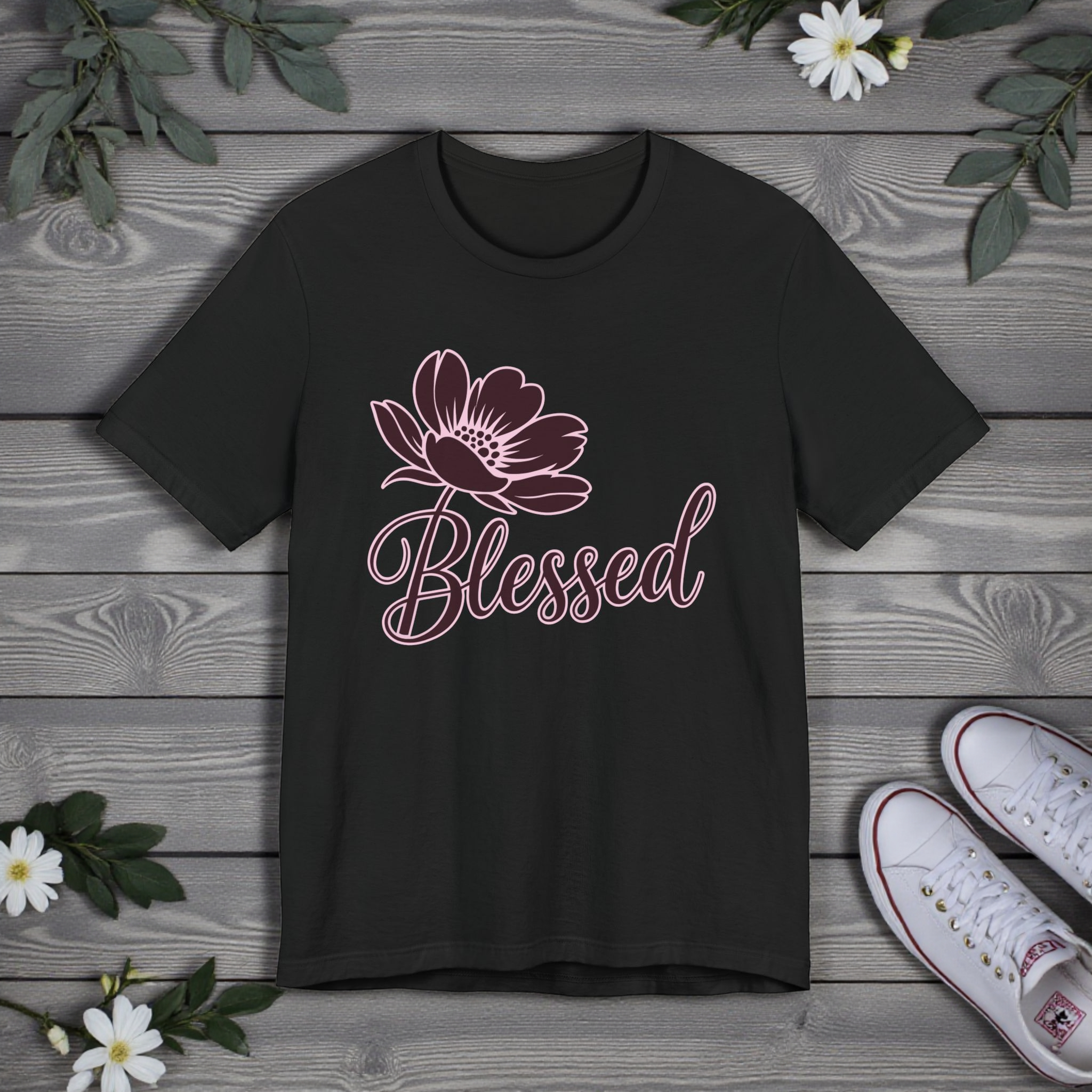 Blessed Floral T-Shirt — Script Typography Faith Tee