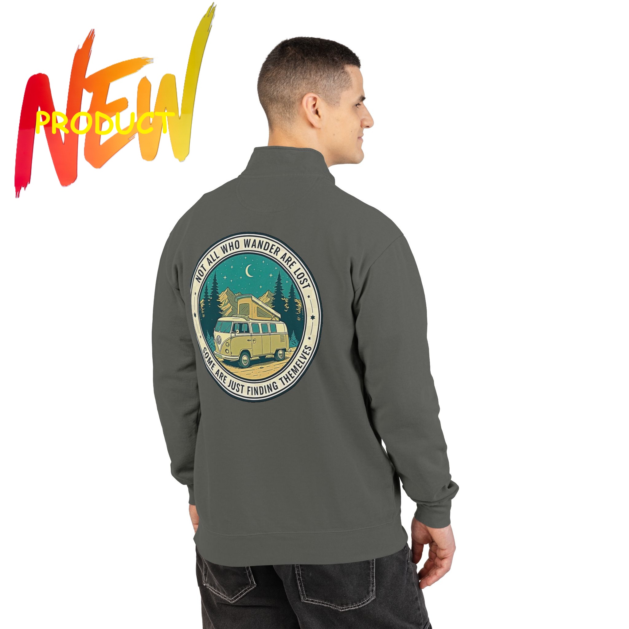 Quarter-Zip Sweatshirt(Comfort Colors®) — "Not All Who Wander Are Lost" Retro Camper Pullover