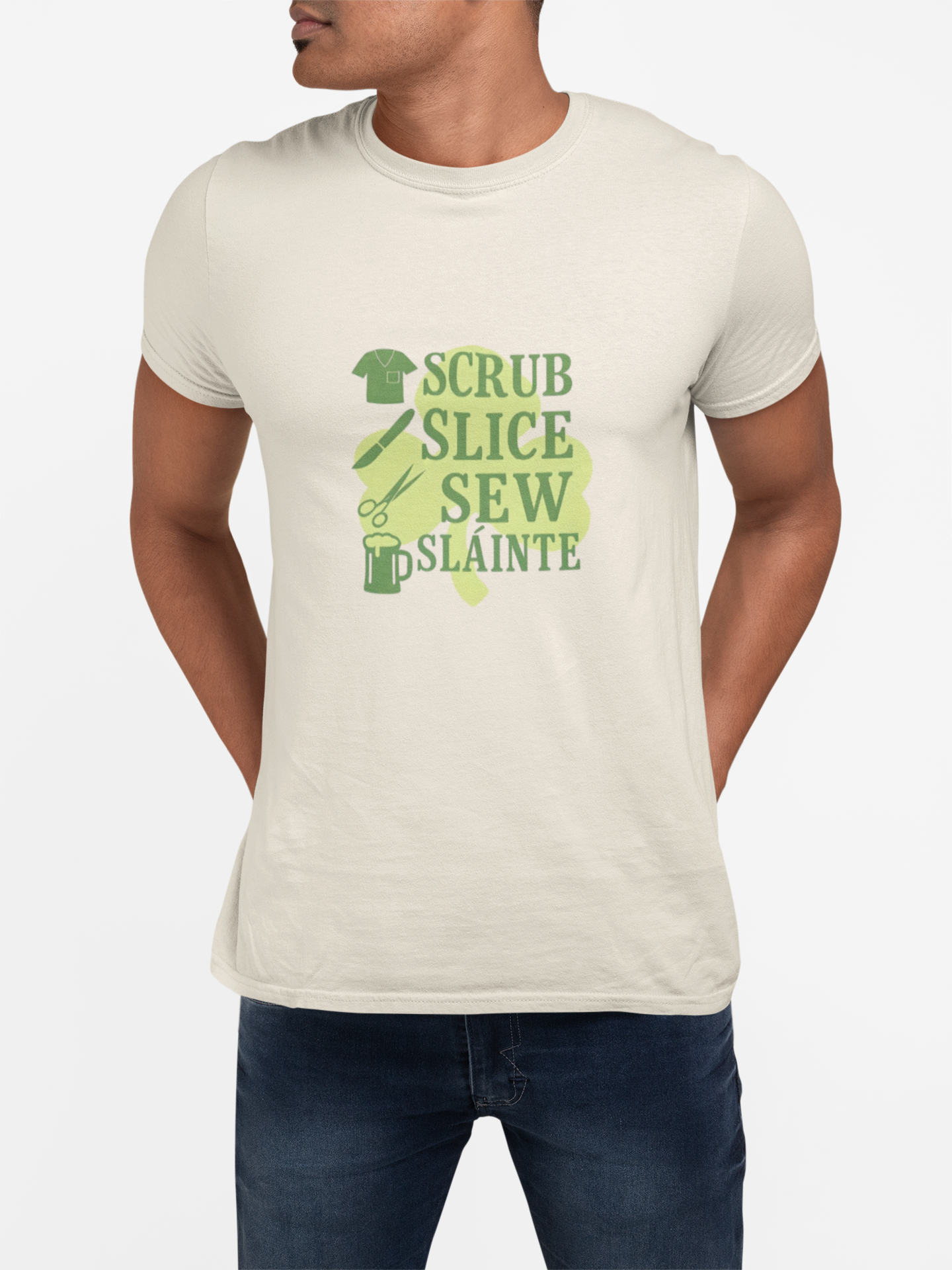 Surgeon St. Patrick's Day T-Shirt — "Scrub, Slice, Sew, Sláinte" (Luck of the Surgeon) product thumbnail image