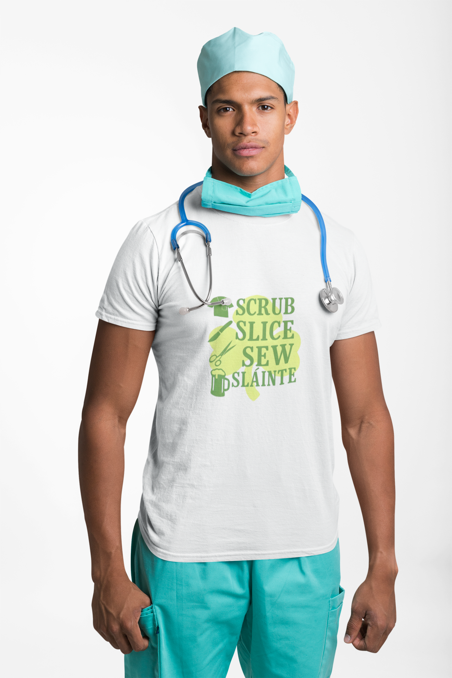 Surgeon St. Patrick's Day T-Shirt — "Scrub, Slice, Sew, Sláinte" (Luck of the Surgeon) product thumbnail image