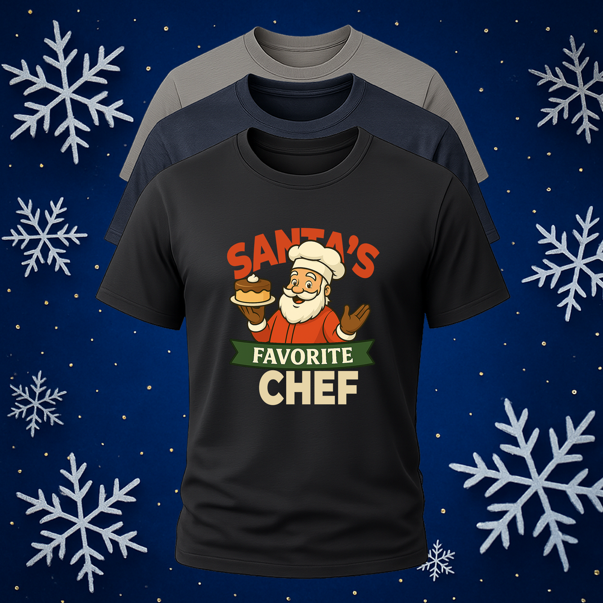 Santa's Favorite Chef T-Shirt — Christmas Baking Holiday Tee Santa's Favorite Chef T-Shirt — Christmas Baking Holiday Tee